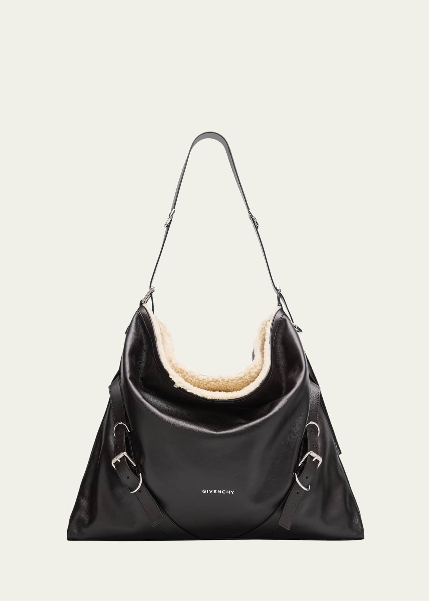 Givenchy Men's Voyou Large Leather Shearling-Lined Shoulder Bag Image 1 of 6