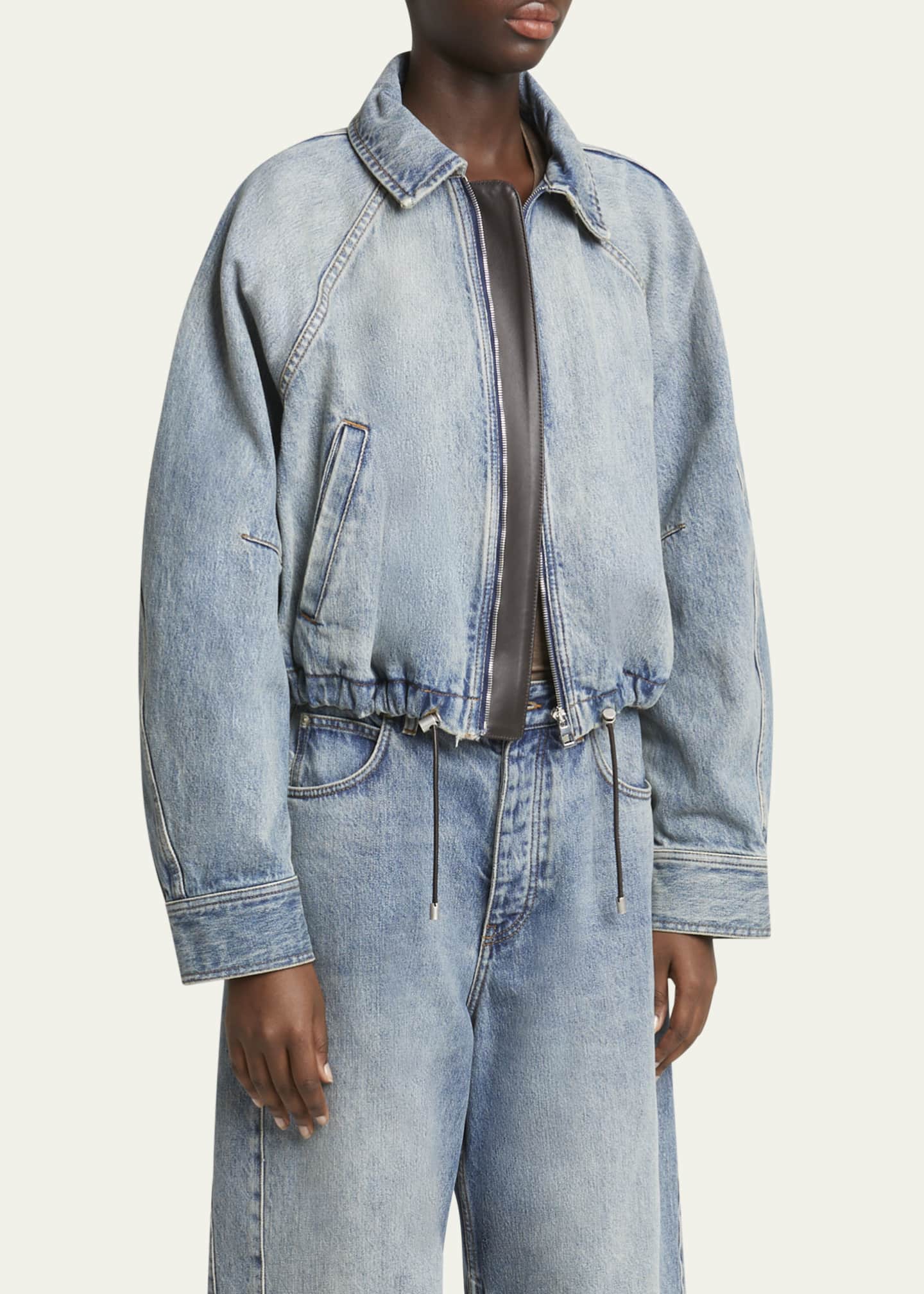 Loewe Balloon Zip-Up Drawstring Denim Jacket Image 4 of 5