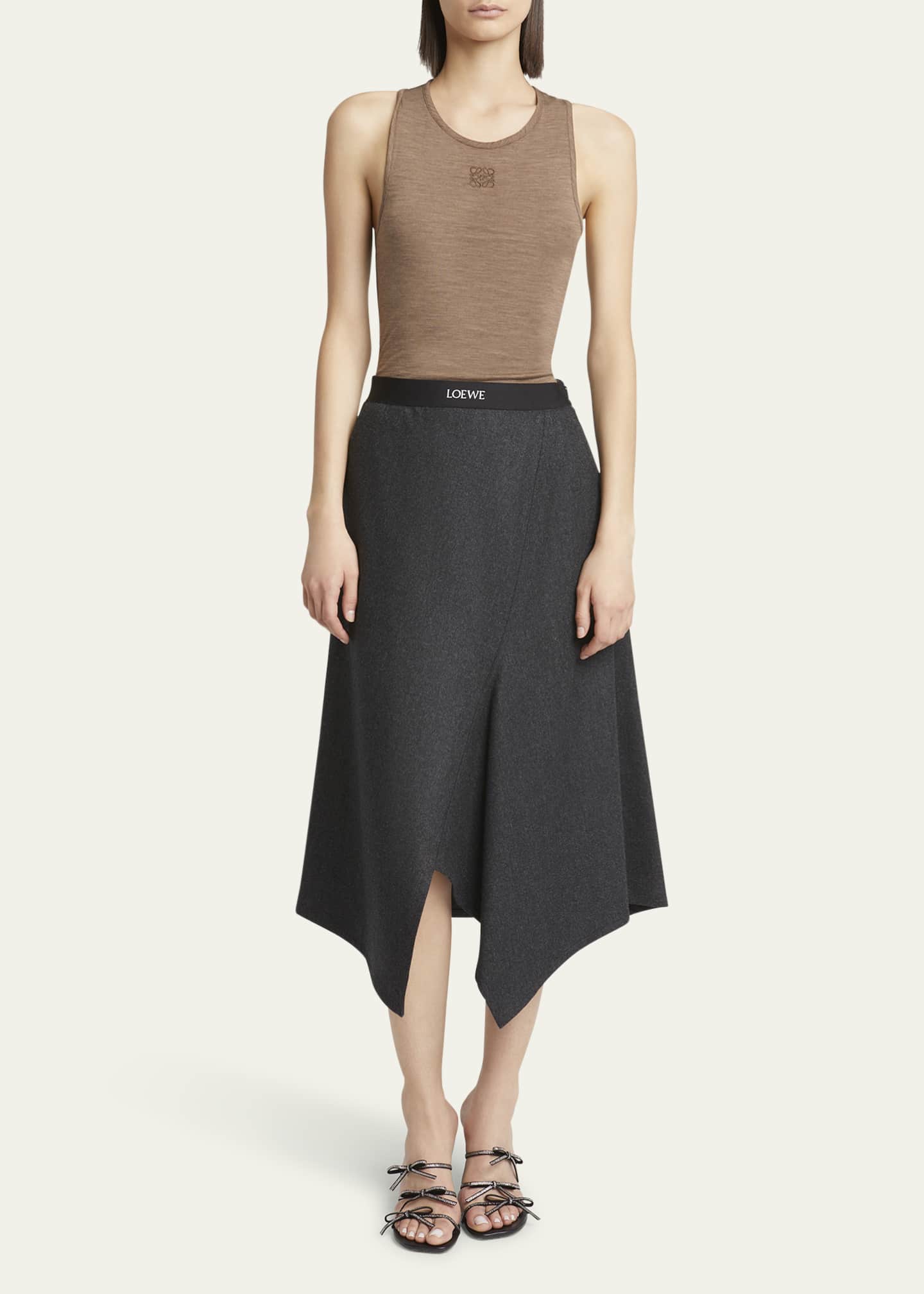 Loewe Logo Band Asymmetric Wool Cashmere Midi Skirt Image 2 of 5