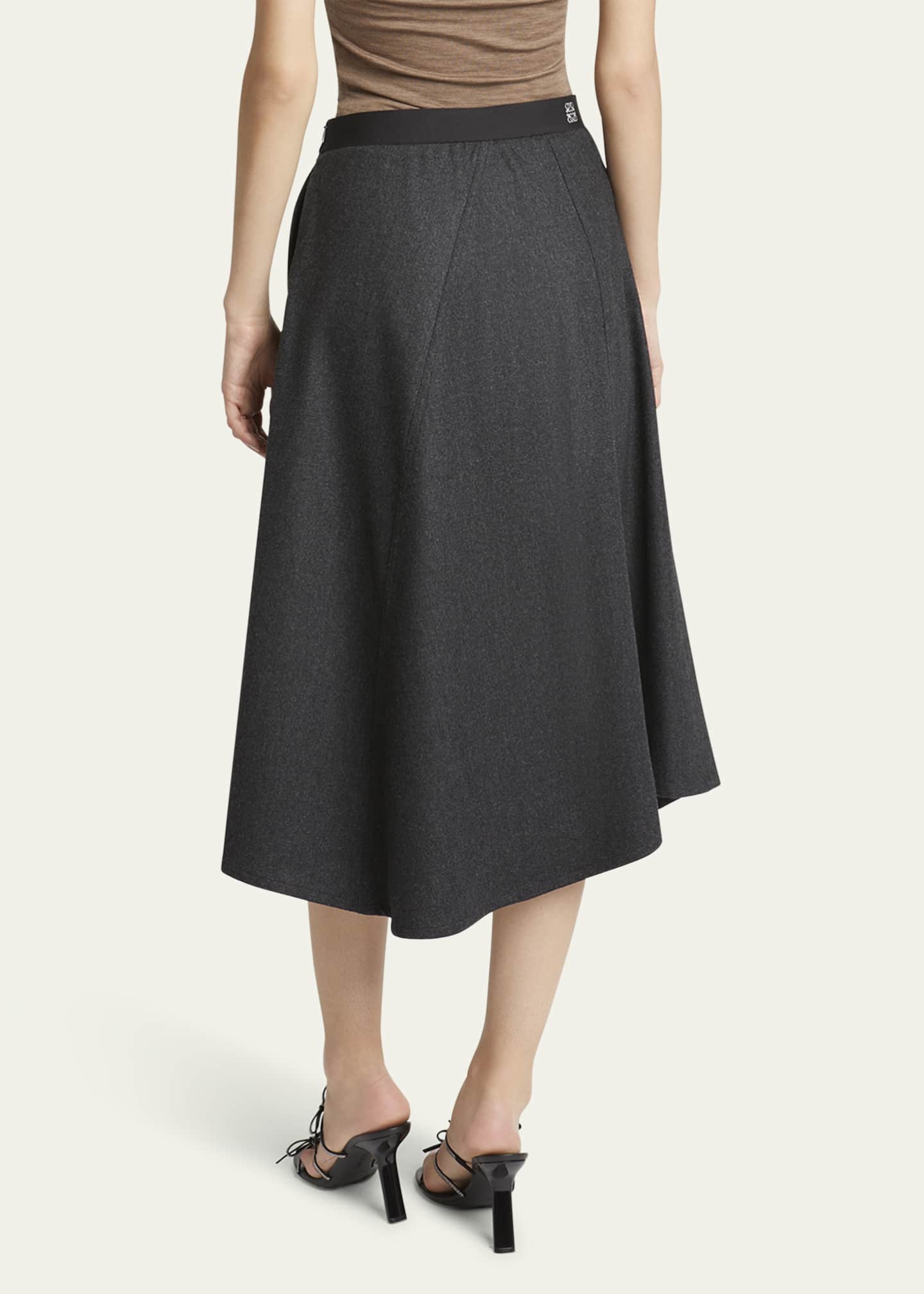 Loewe Logo Band Asymmetric Wool Cashmere Midi Skirt Image 3 of 5