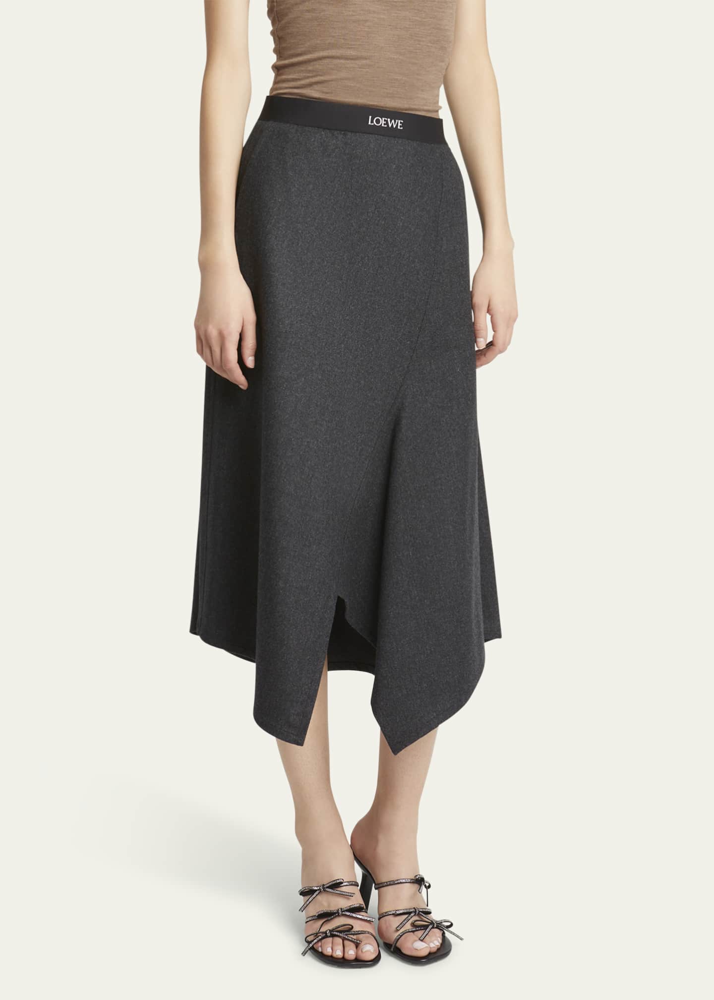 Loewe Logo Band Asymmetric Wool Cashmere Midi Skirt Image 4 of 5