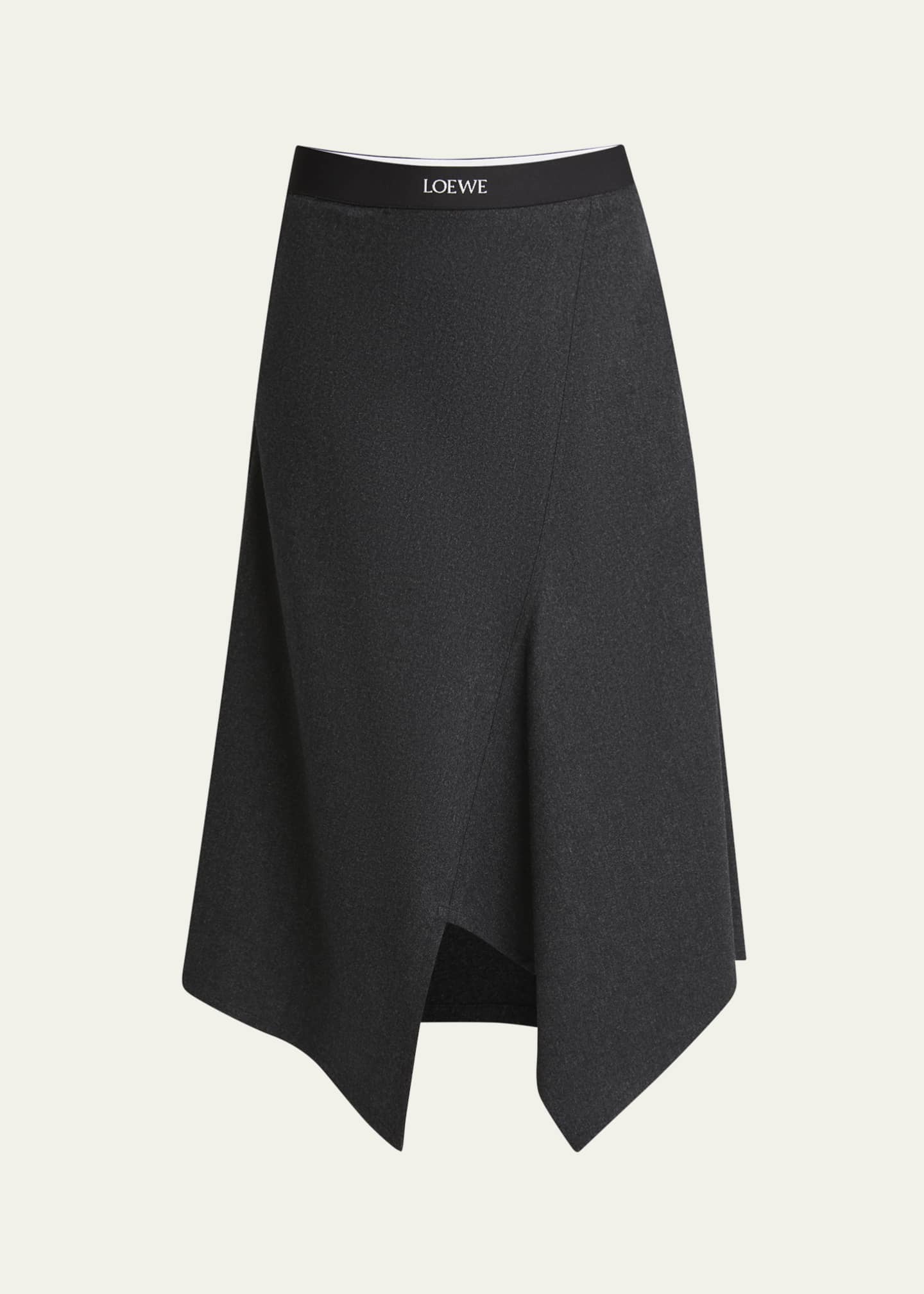 Loewe Logo Band Asymmetric Wool Cashmere Midi Skirt Image 1 of 5