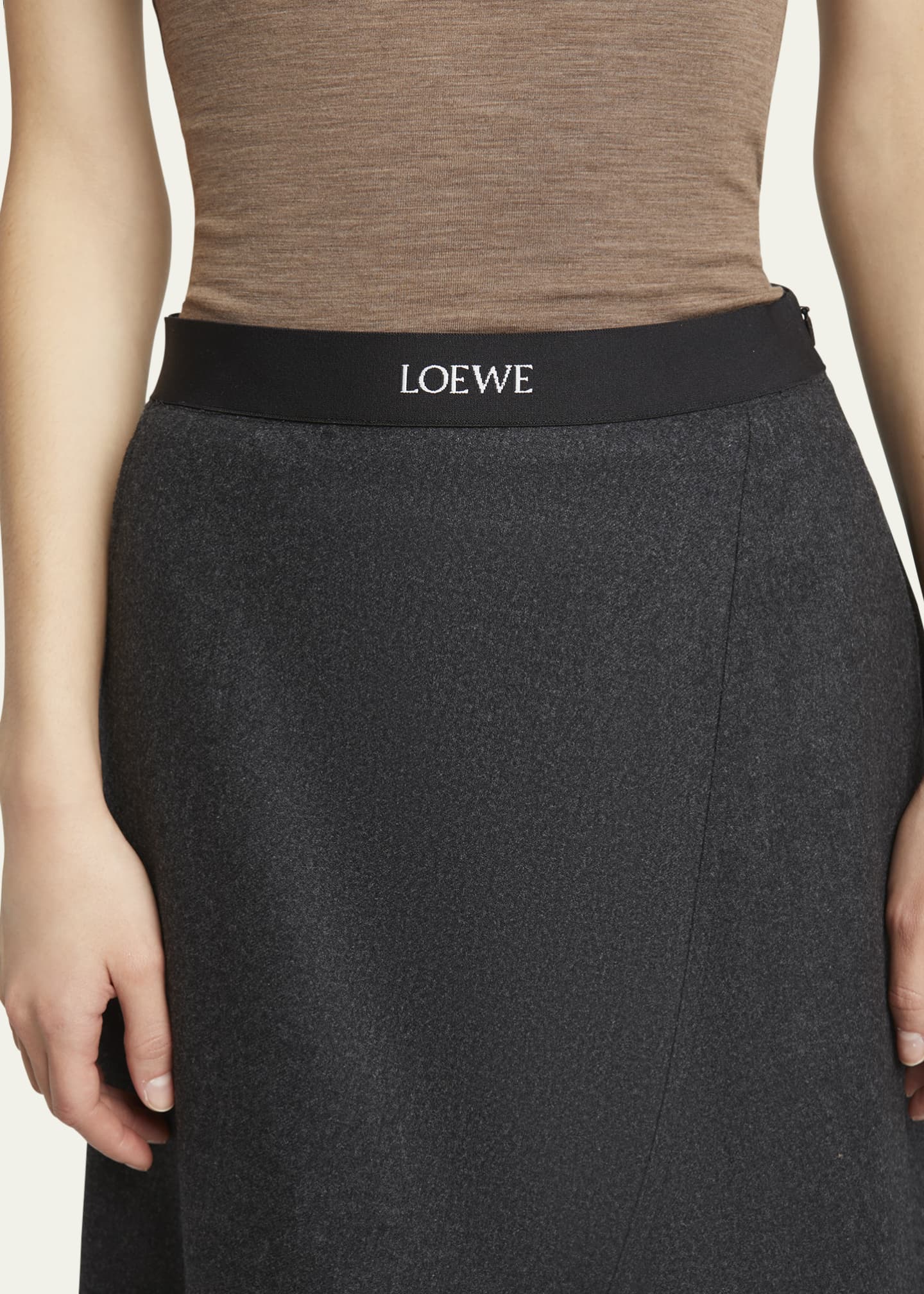 Loewe Logo Band Asymmetric Wool Cashmere Midi Skirt Image 5 of 5