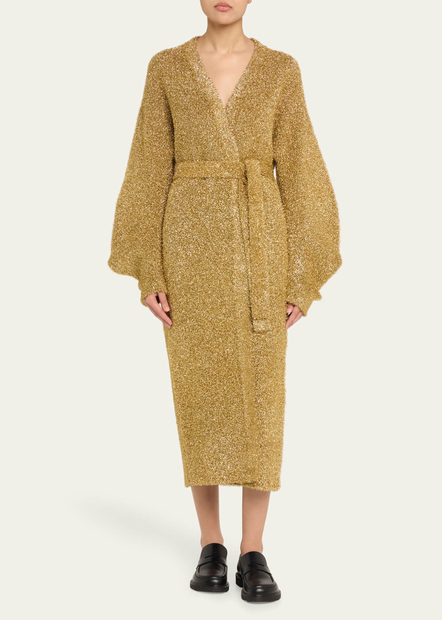 Loewe Long Belted Metallic Wool Cardigan Image 2 of 5