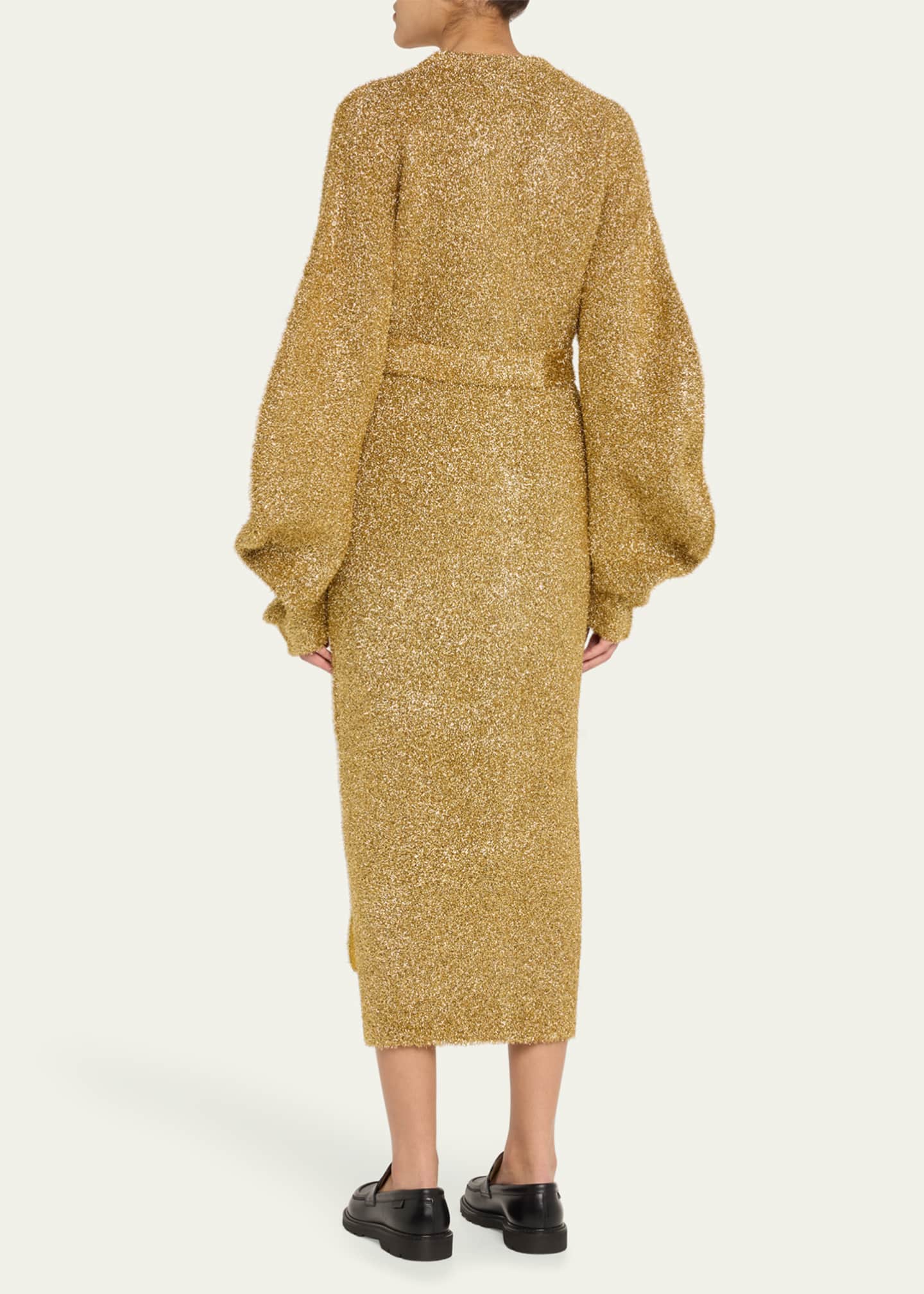 Loewe Long Belted Metallic Wool Cardigan Image 3 of 5