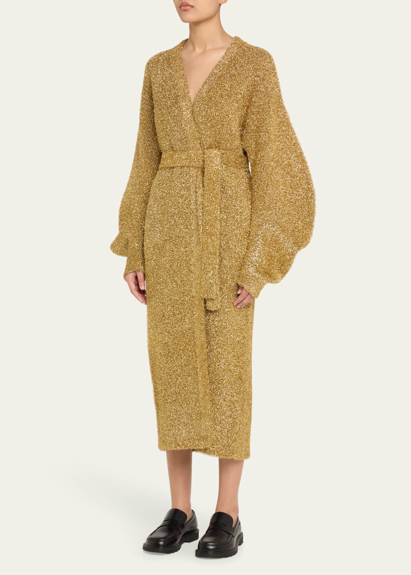 Loewe Long Belted Metallic Wool Cardigan Image 4 of 5