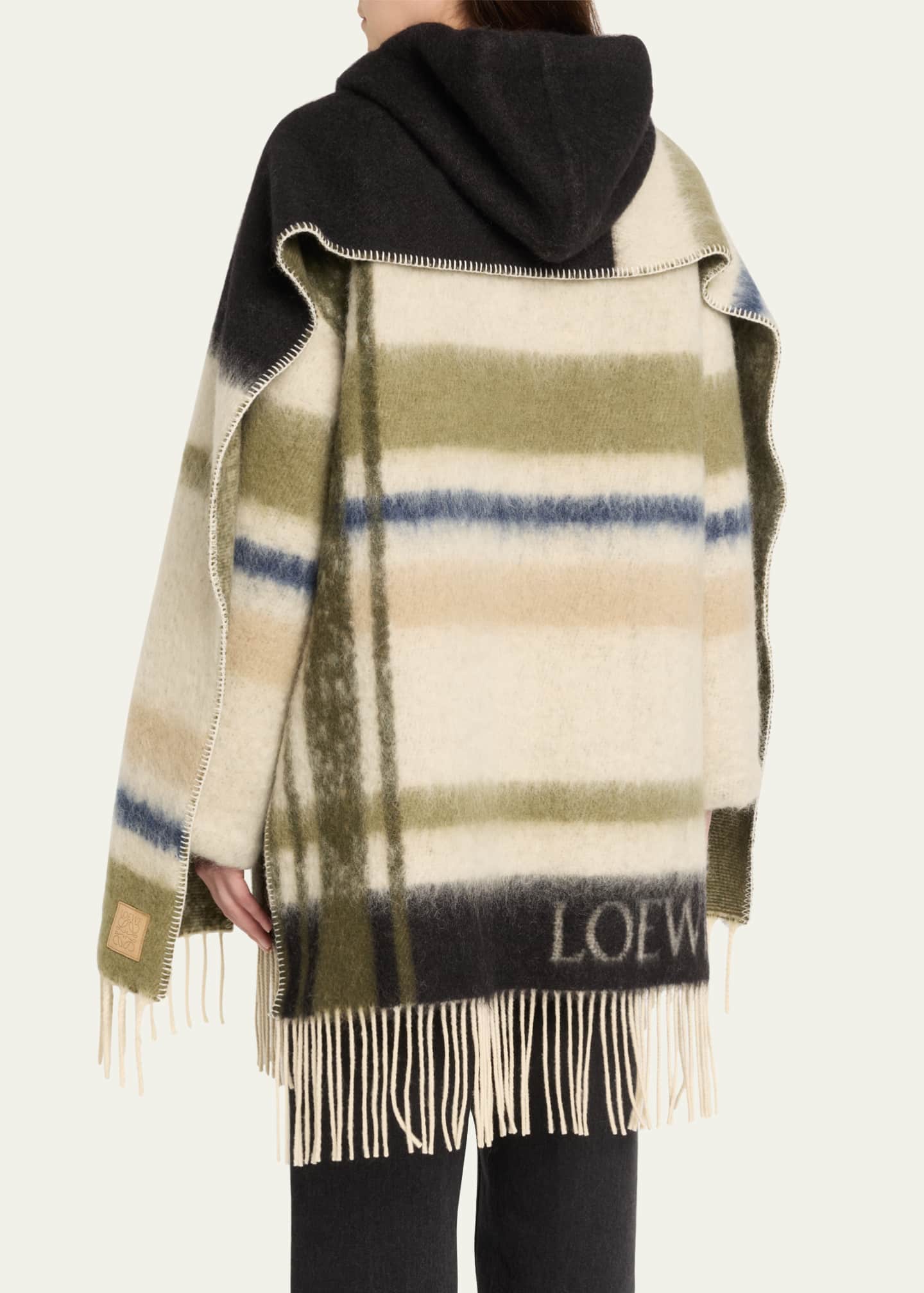 Stripe Hooded Mohair Wool Scarf Coat