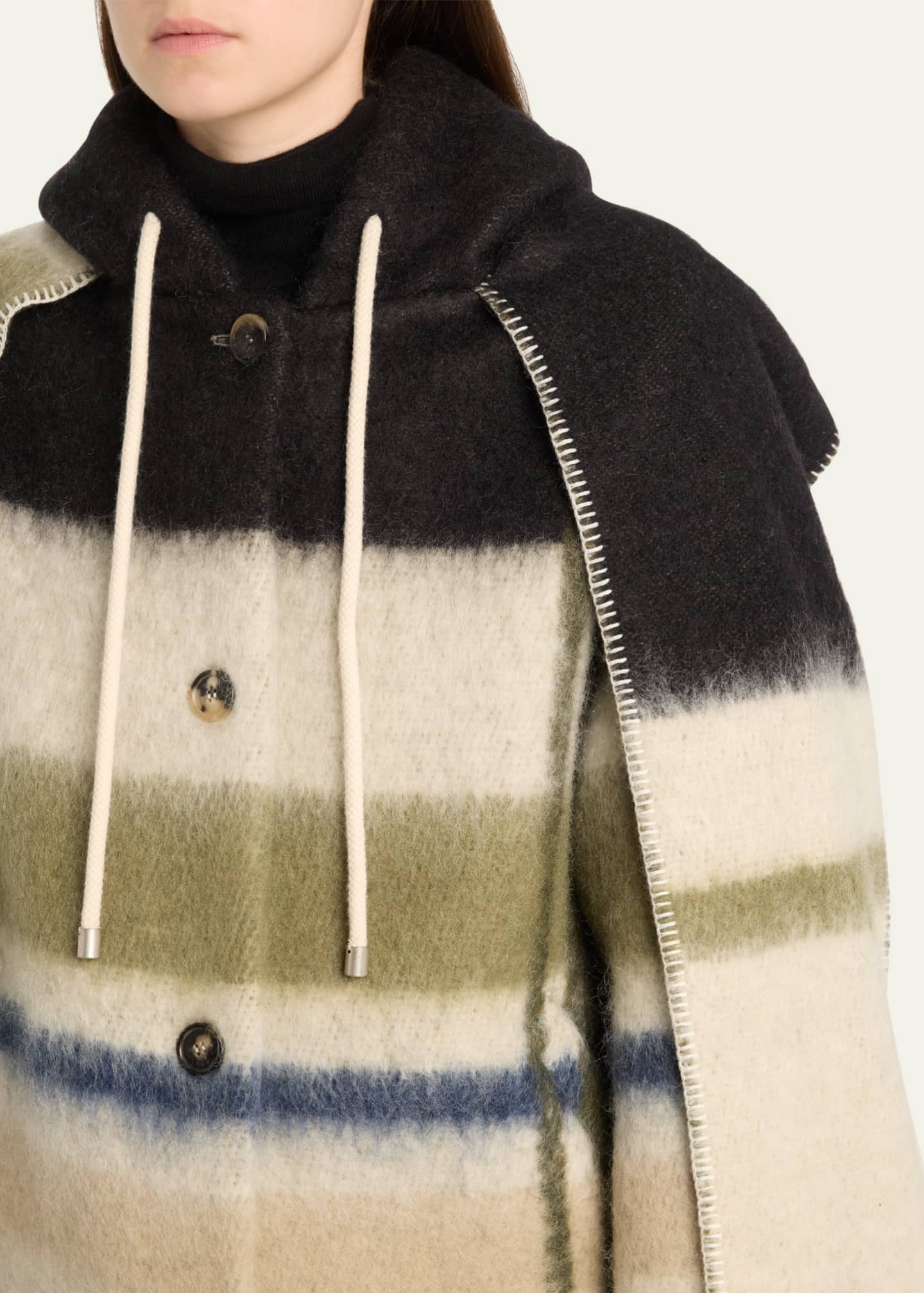 Stripe Hooded Mohair Wool Scarf Coat