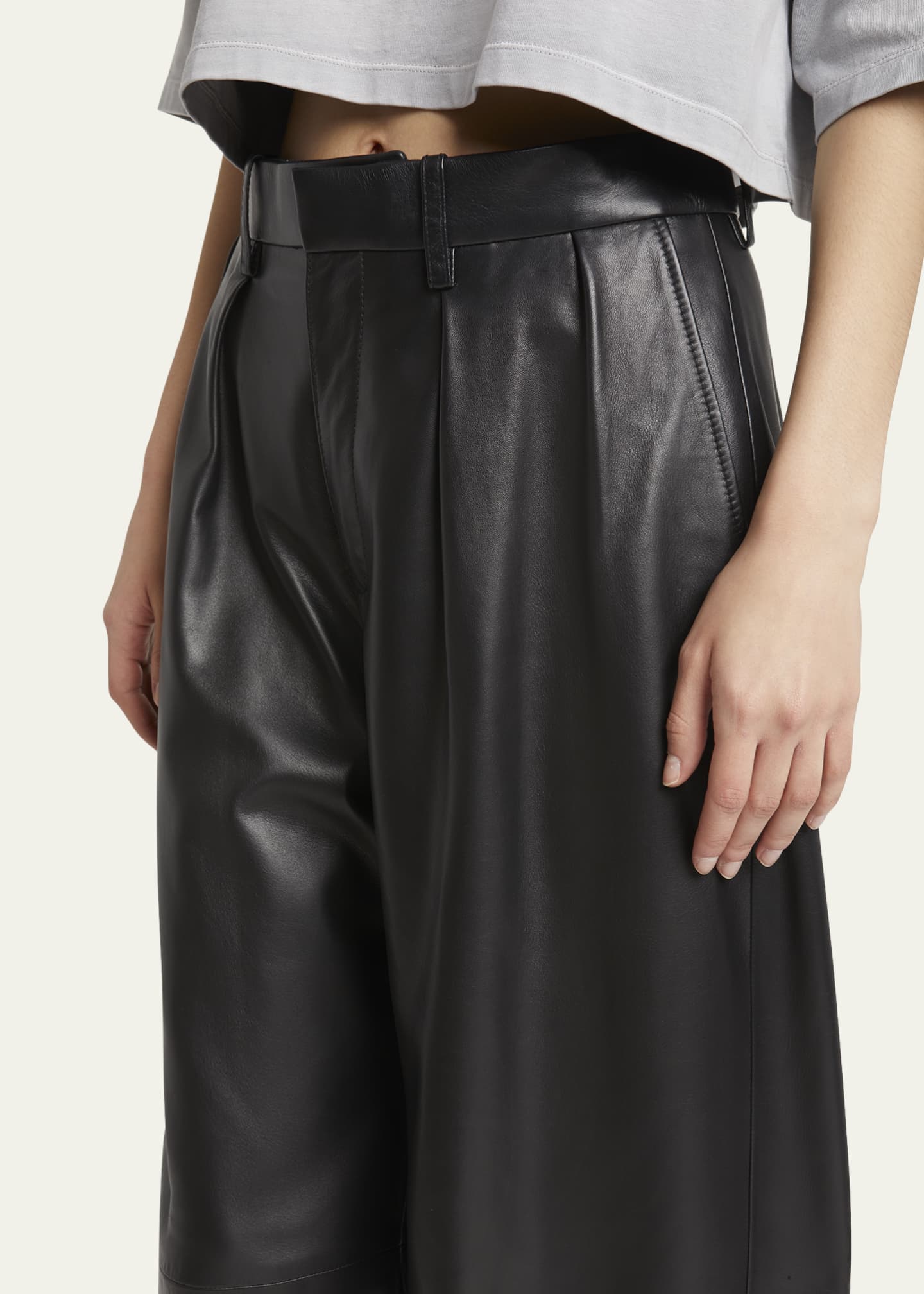 Loewe Barrel Shaped Pleated Leather Trousers - Bergdorf Goodman