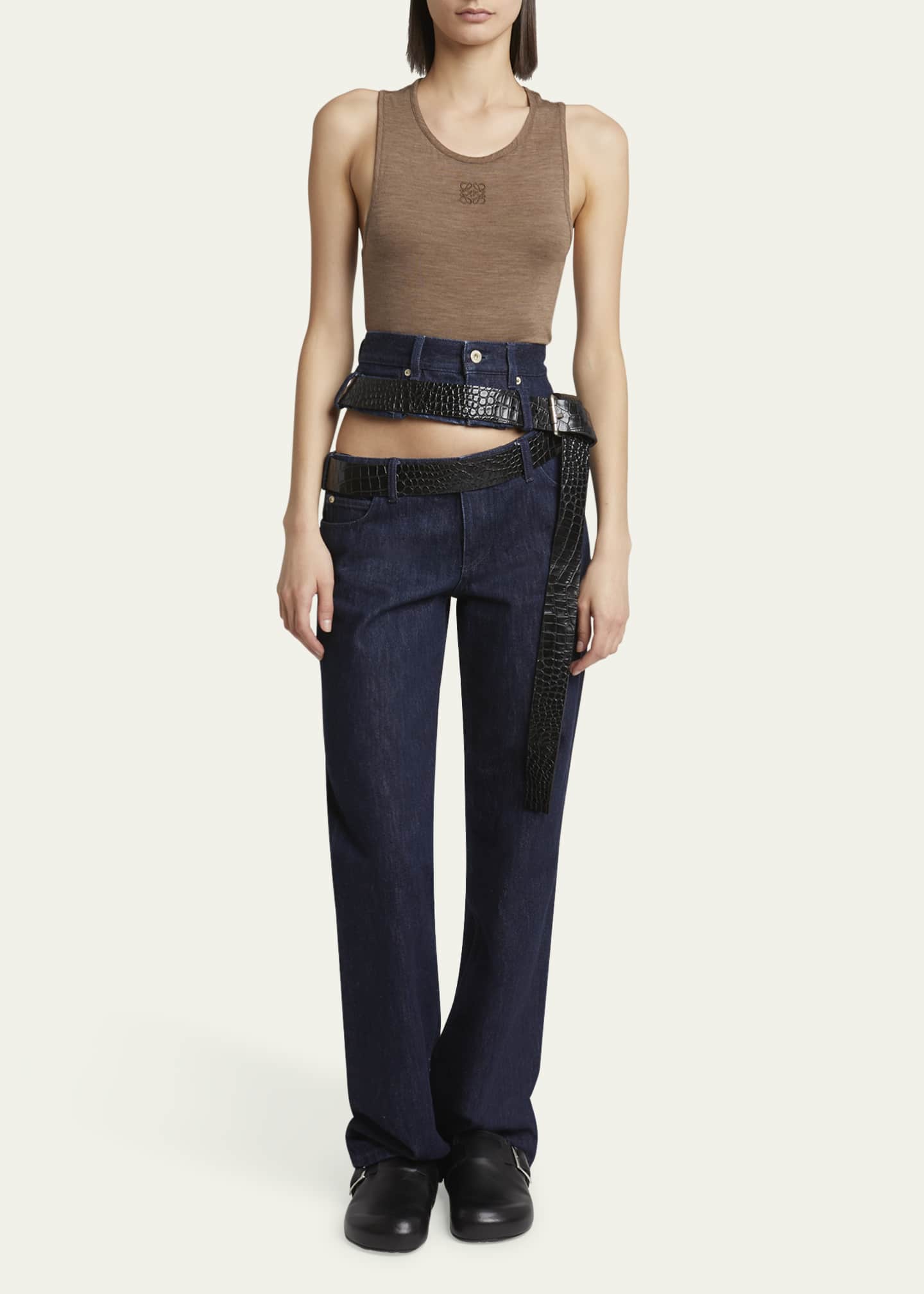 Loewe Cutout Leather Belted Jeans Image 2 of 5