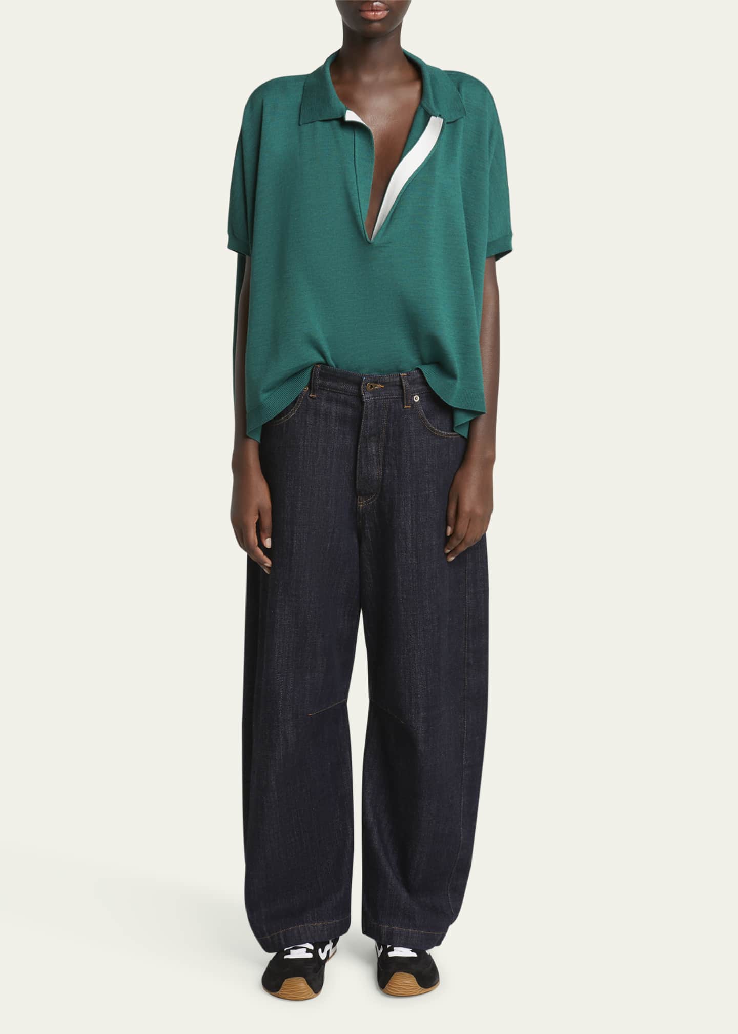 Loewe Deep V-Neck Johnny Collar Wool Sweater Image 2 of 5