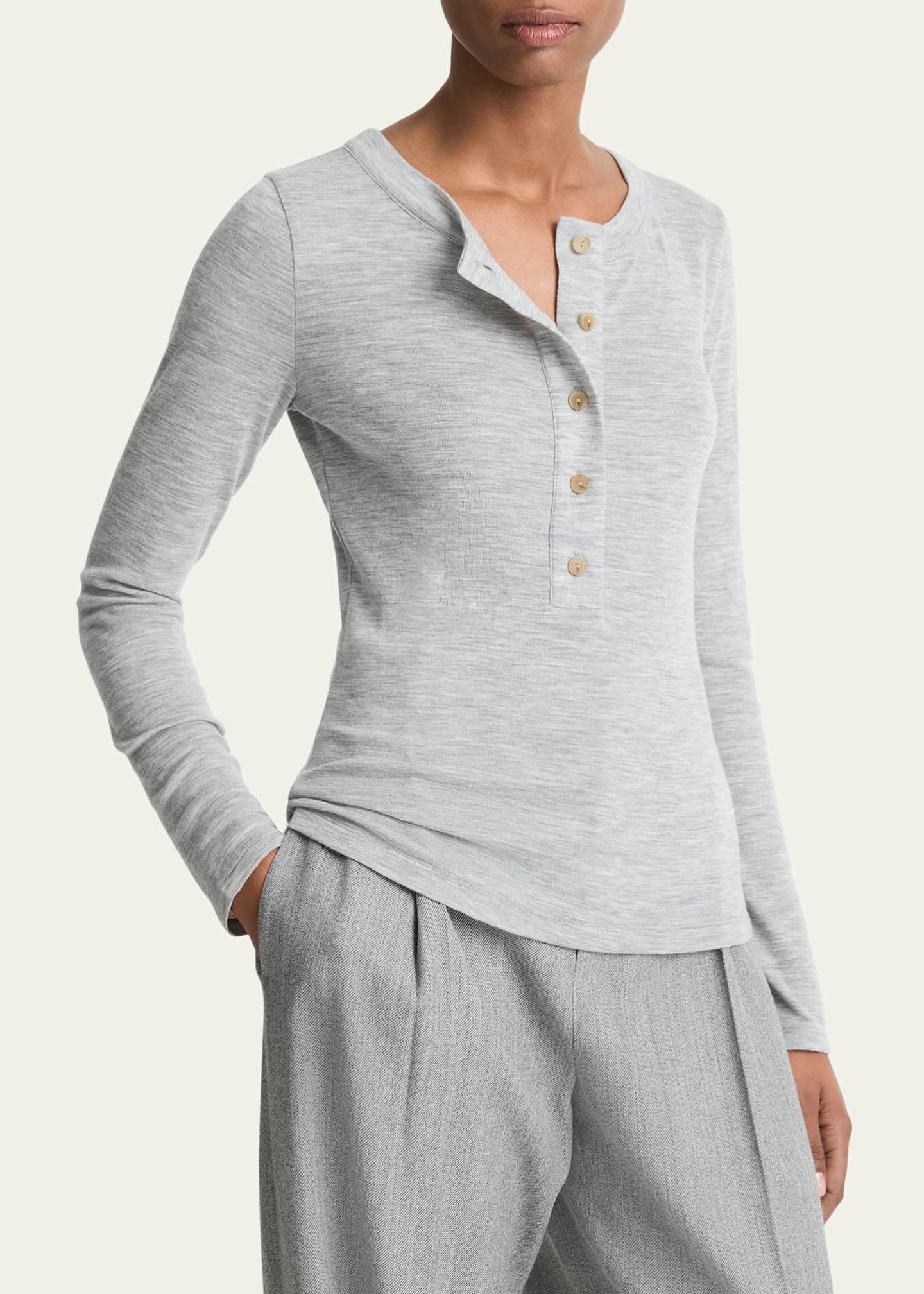 Vince Long-Sleeve Wool Henley Top Image 4 of 5