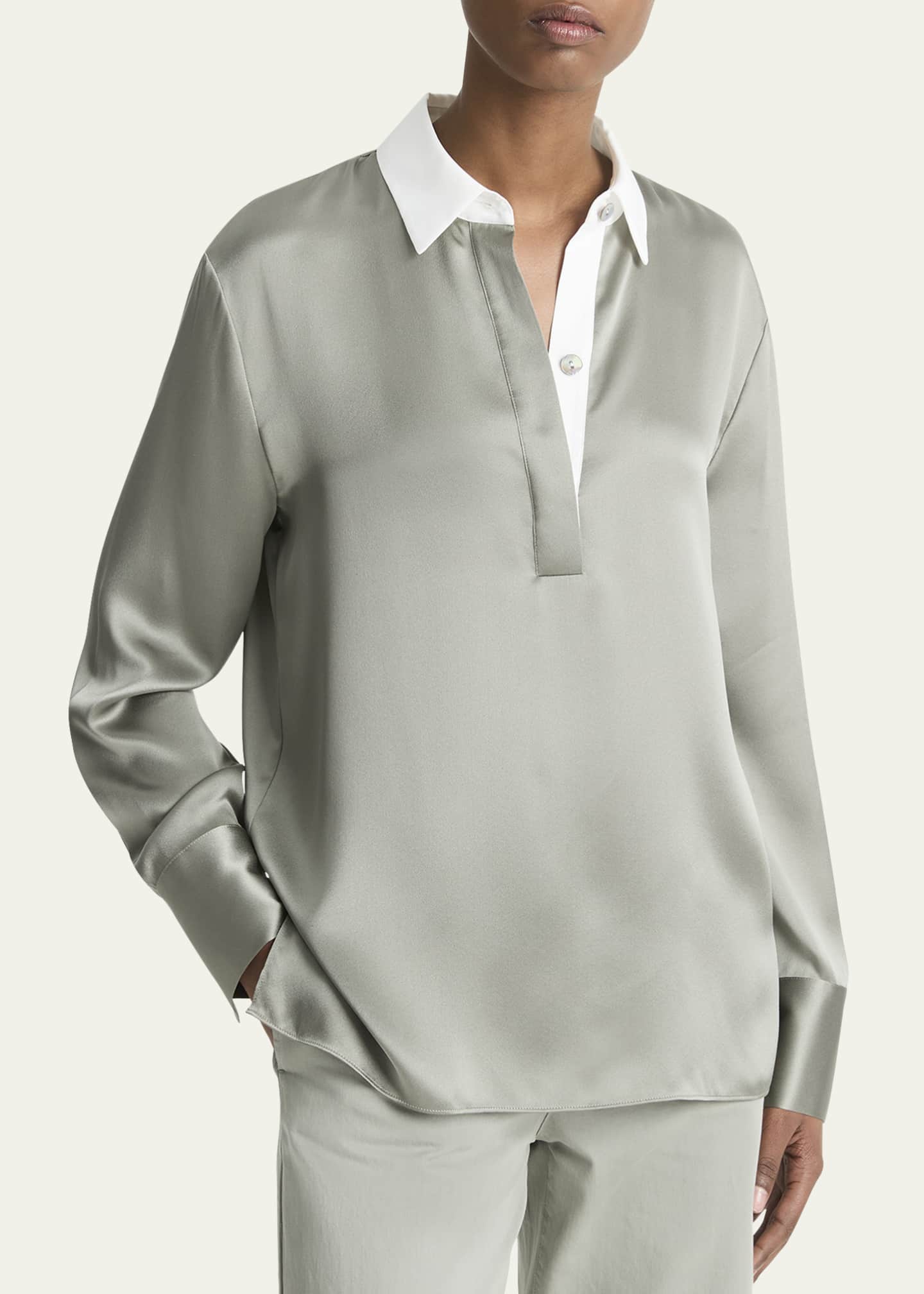Vince Long-Sleeve Silk Rugby Shirt Image 4 of 4