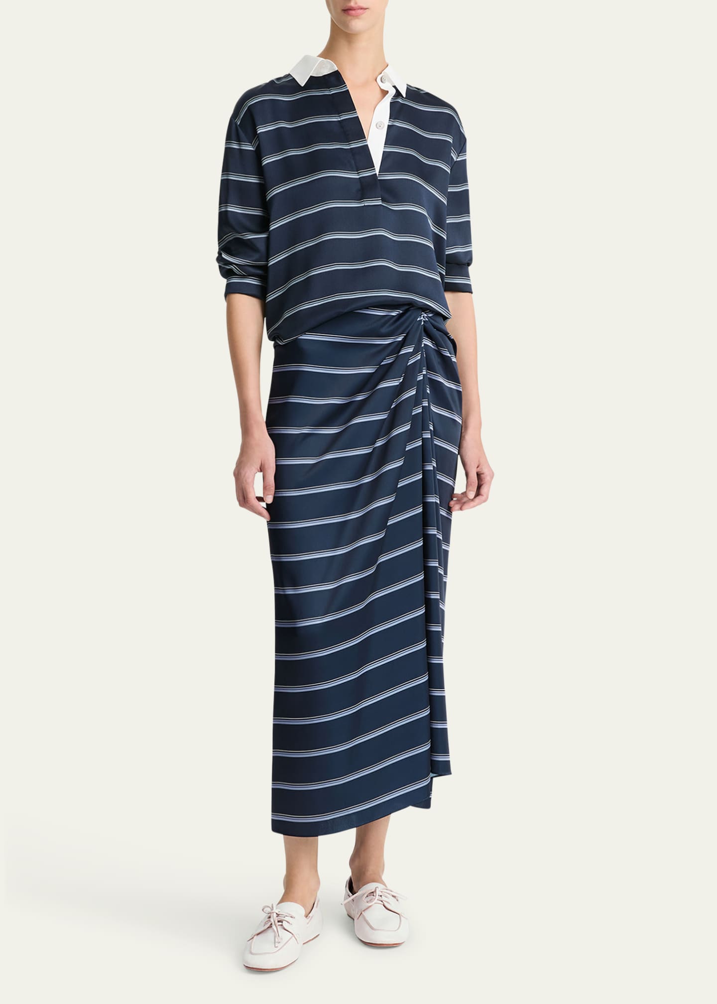 Vince Long-Sleeve Stripe Silk Rugby Shirt Image 2 of 4