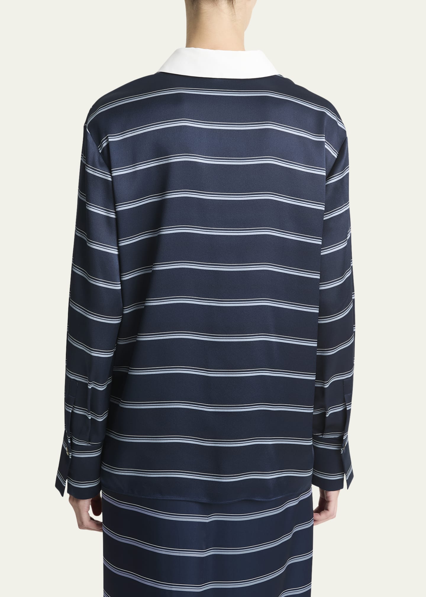 Vince Long-Sleeve Stripe Silk Rugby Shirt Image 3 of 4