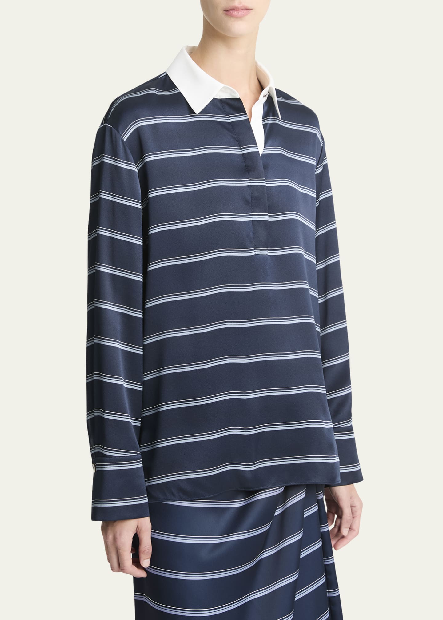 Vince Long-Sleeve Stripe Silk Rugby Shirt Image 4 of 4