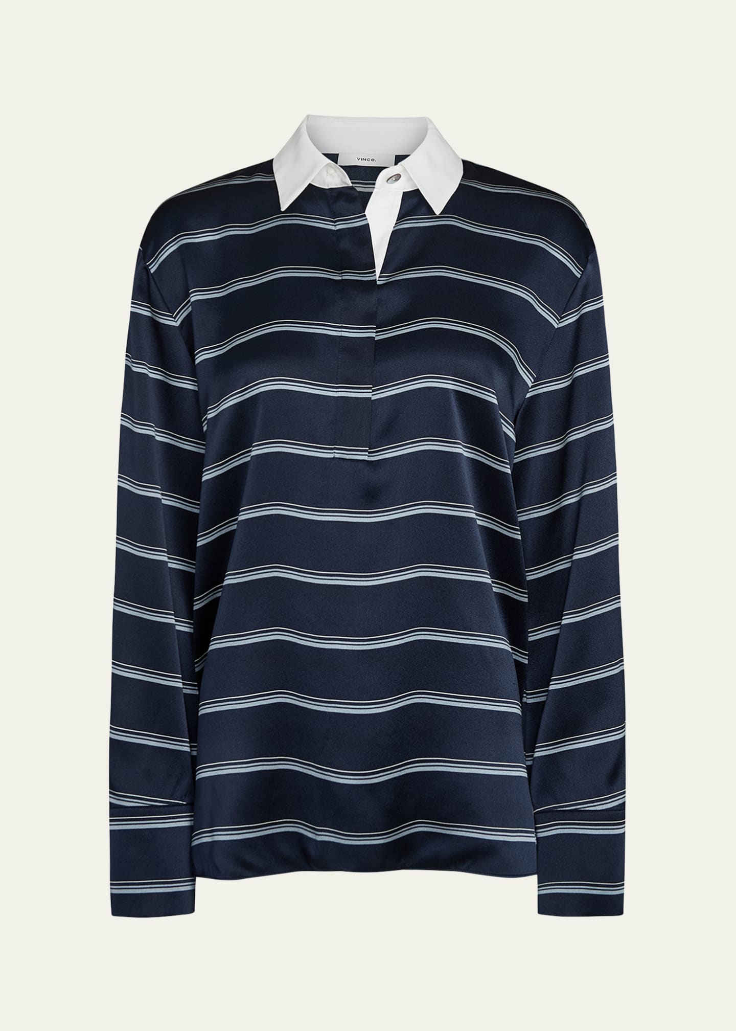 Vince Long-Sleeve Stripe Silk Rugby Shirt Image 1 of 4