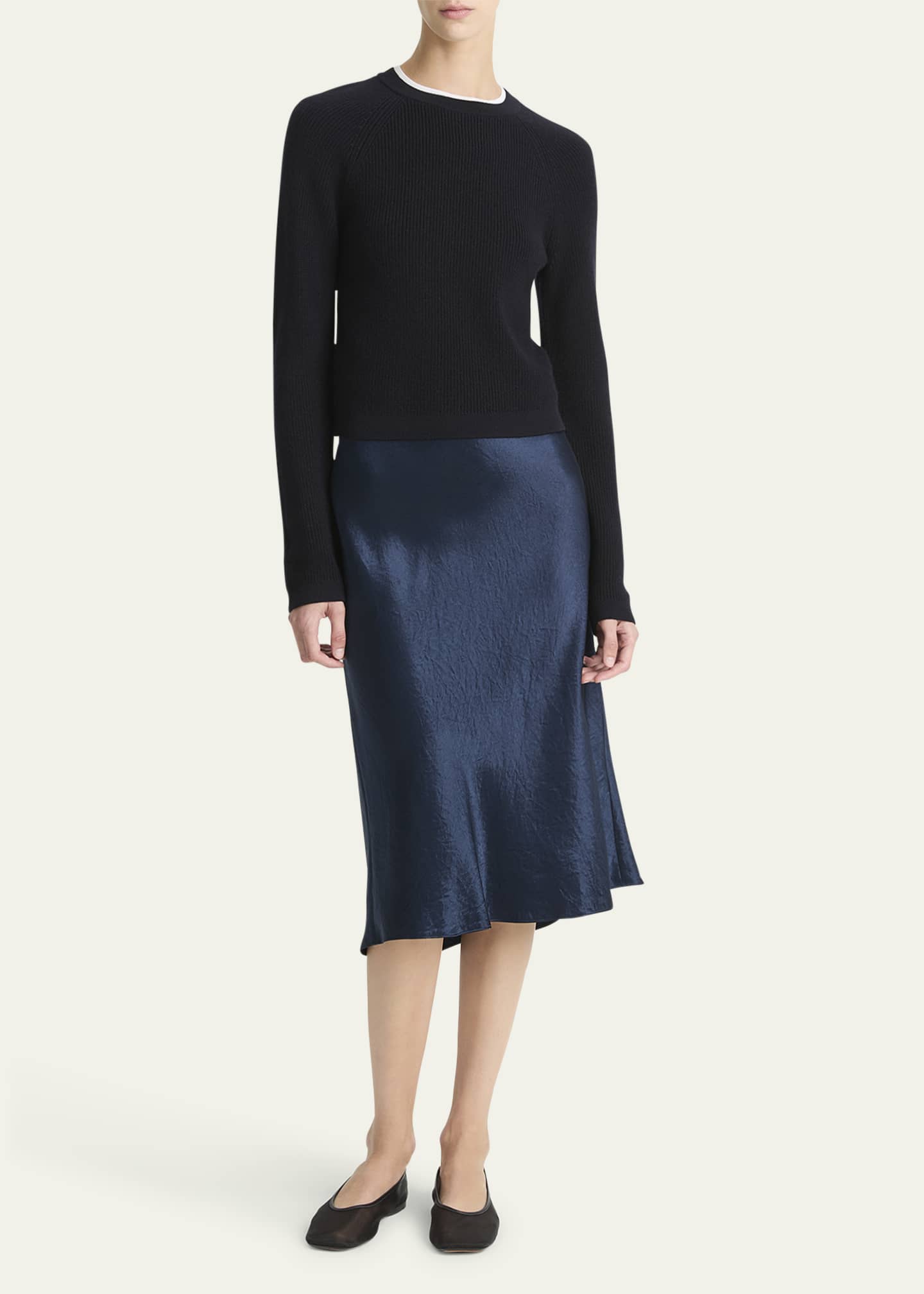 Vince Contrast Wool-Cashmere Crewneck Sweater Image 2 of 4