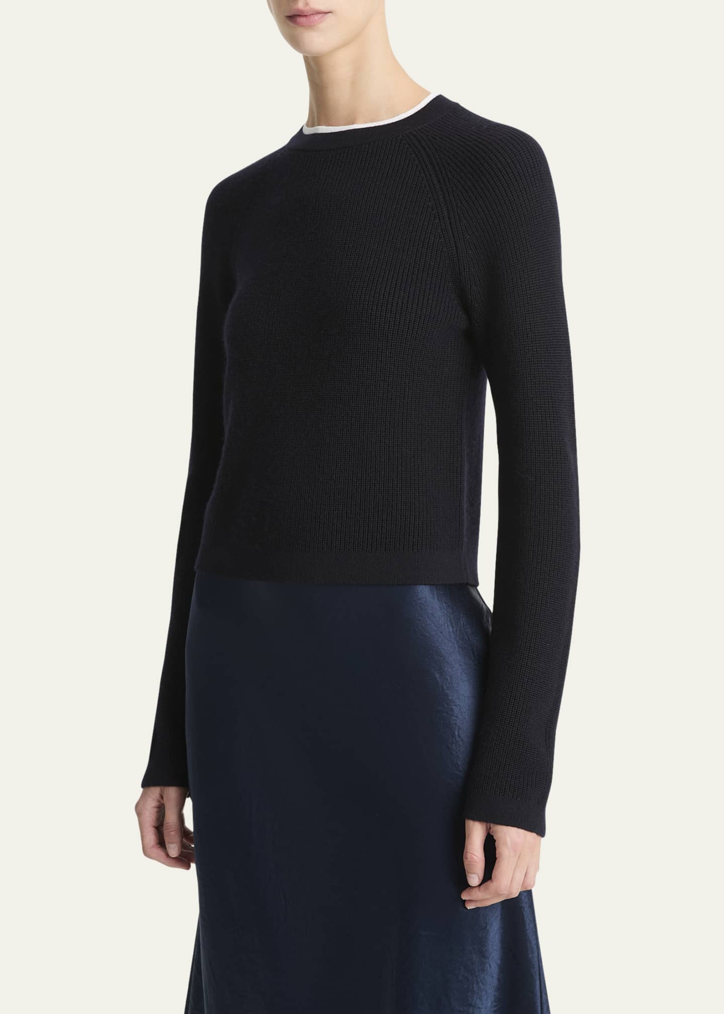 Vince Contrast Wool-Cashmere Crewneck Sweater Image 4 of 4