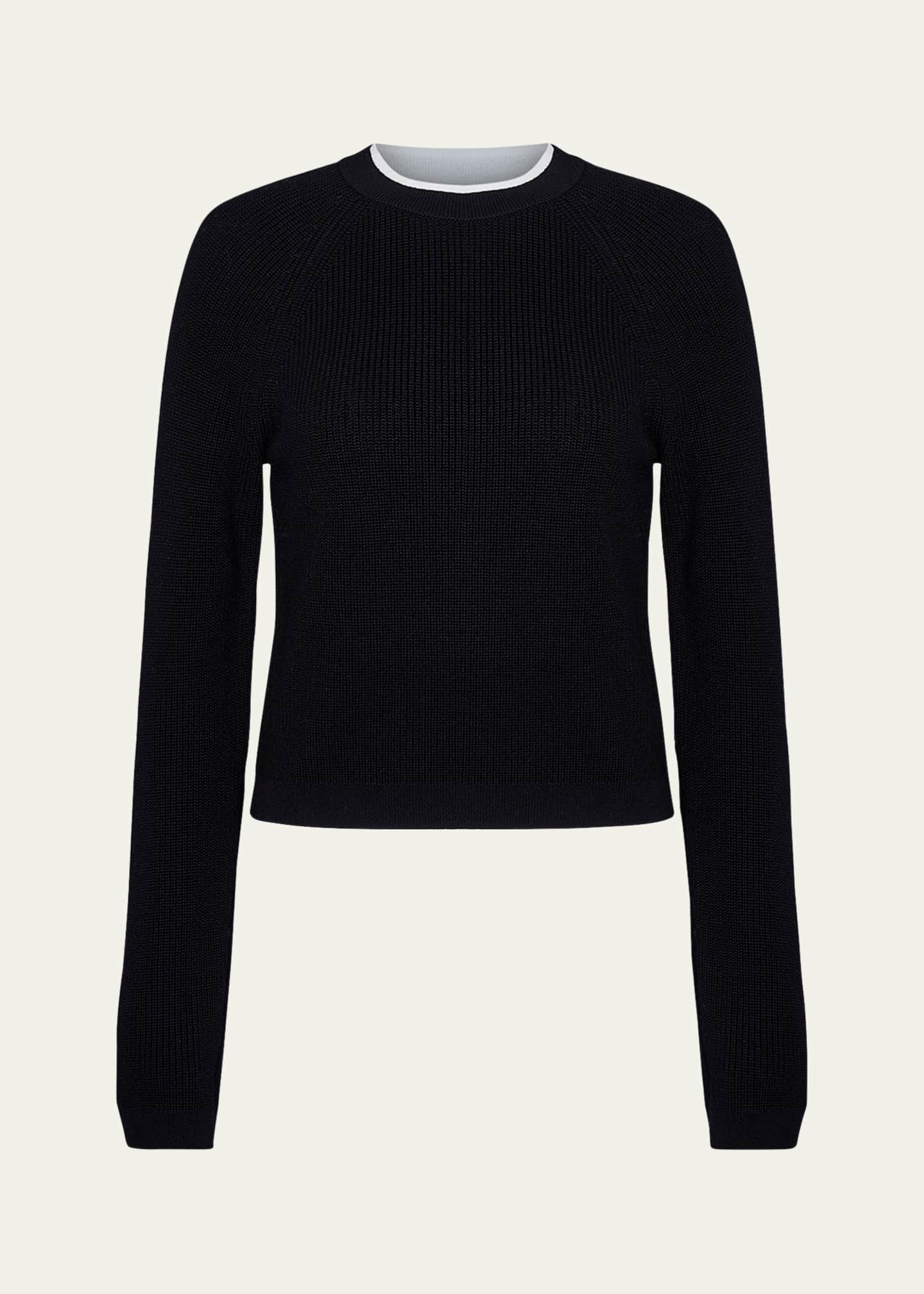 Vince Contrast Wool-Cashmere Crewneck Sweater Image 1 of 4