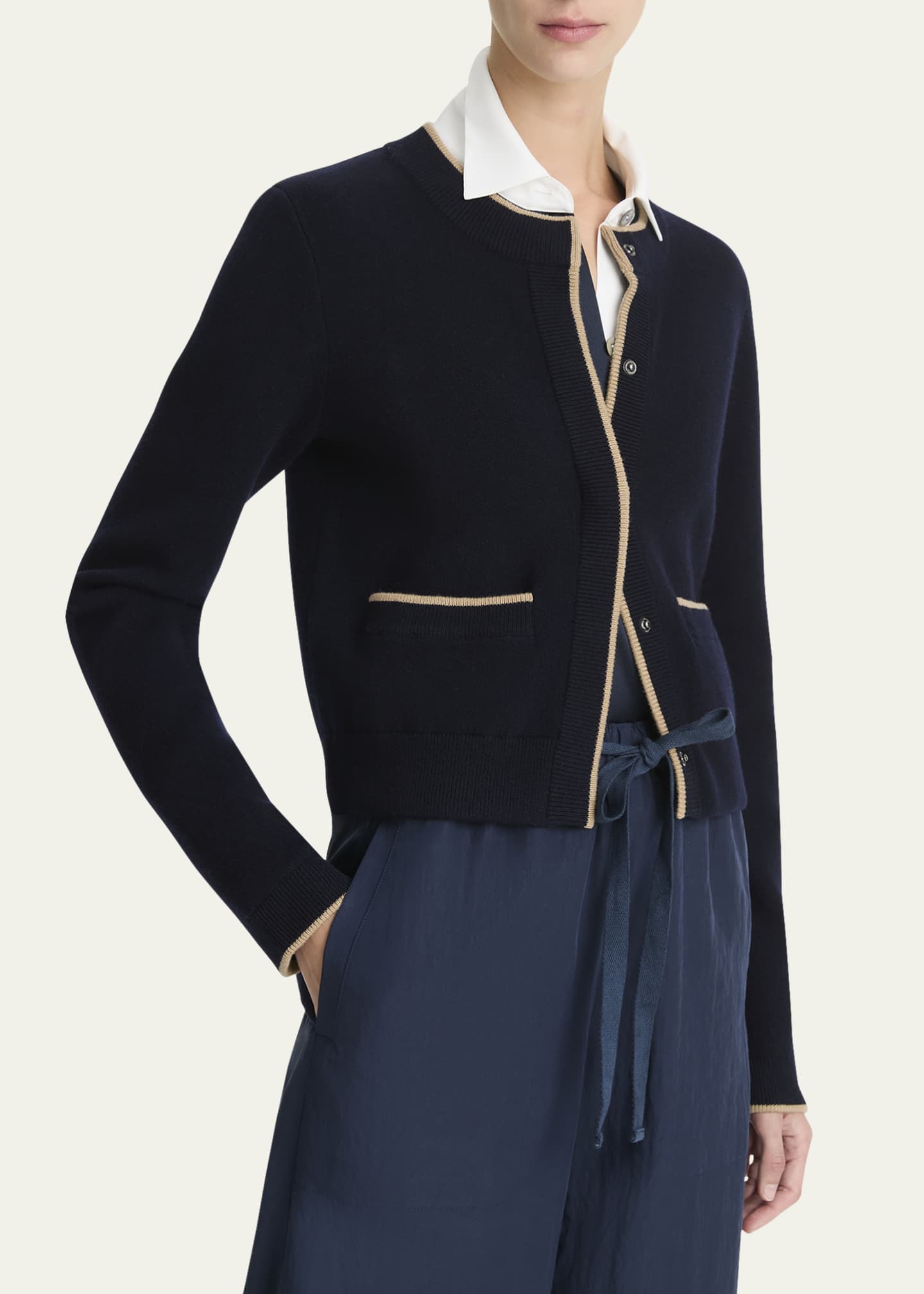 Vince Contrast Wool-Cashmere Snap Cardigan Image 4 of 4