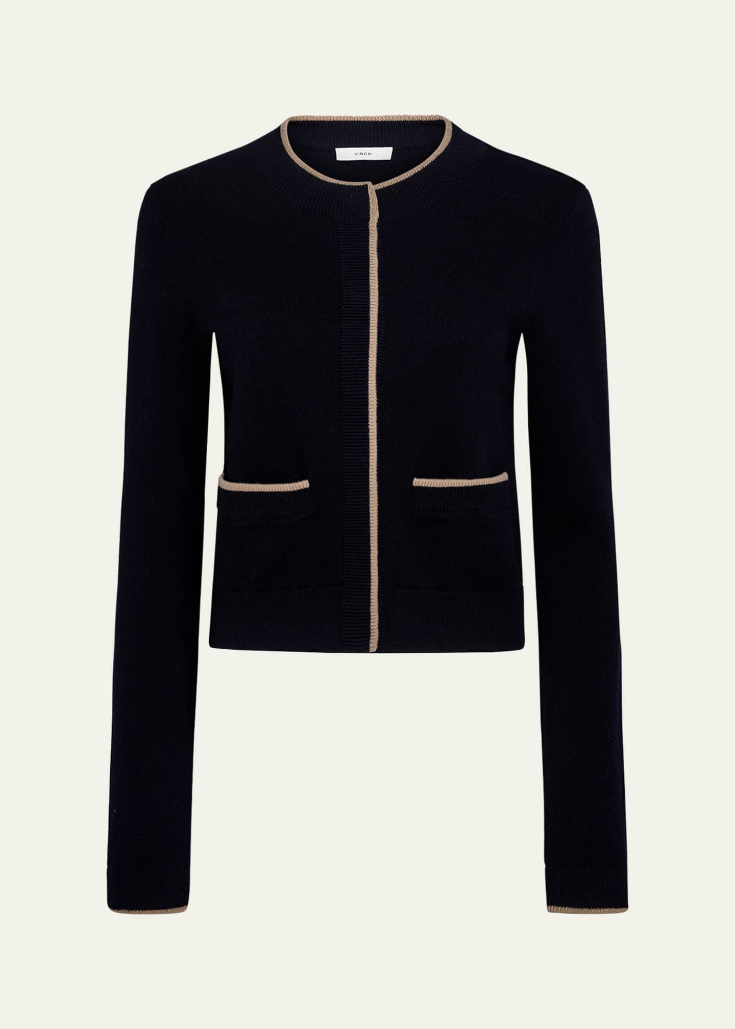 Vince Contrast Wool-Cashmere Snap Cardigan Image 1 of 4