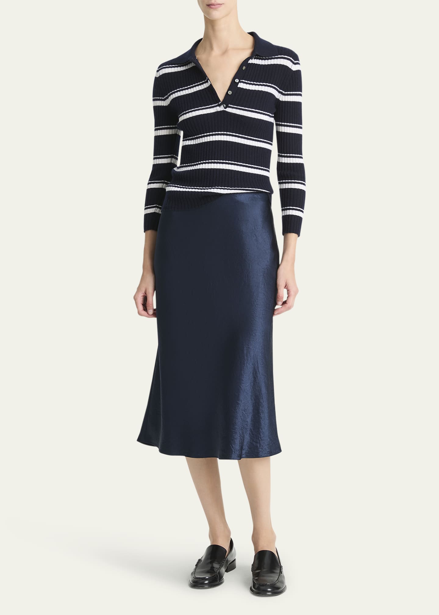 Vince Stripe Mulberry Silk-Blend Polo Top Image 2 of 4