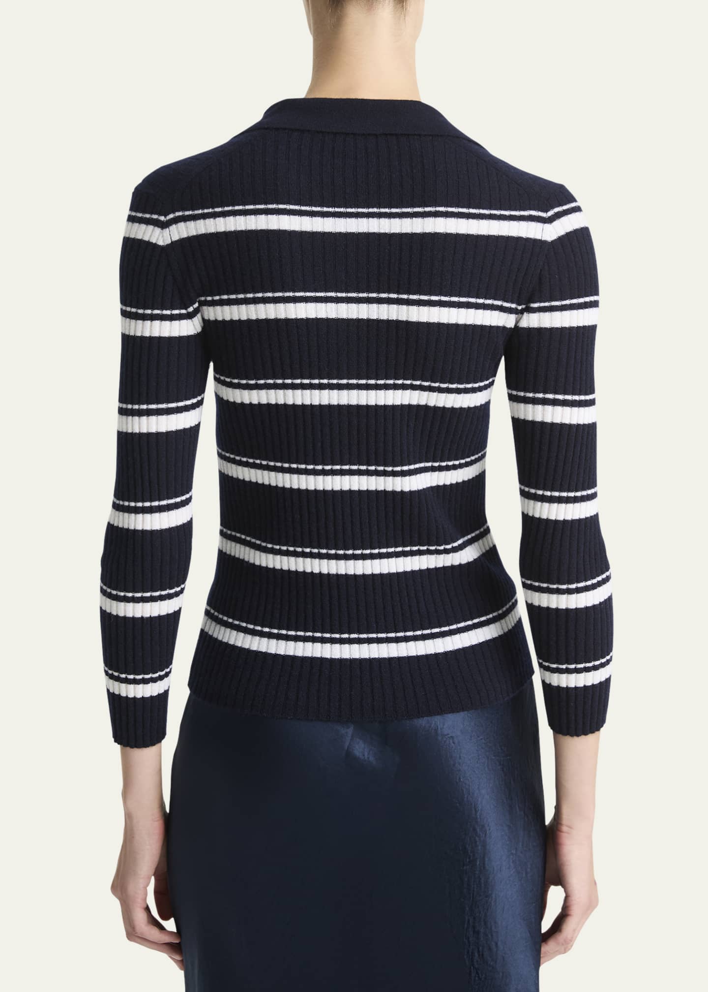 Vince Stripe Mulberry Silk-Blend Polo Top Image 3 of 4