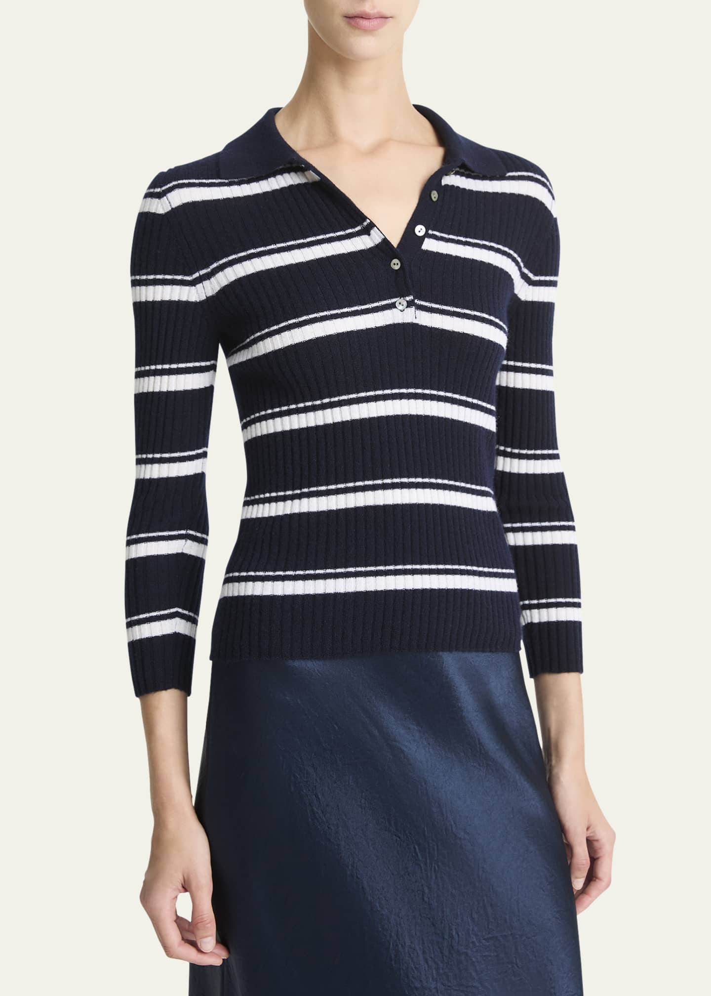 Vince Stripe Mulberry Silk-Blend Polo Top Image 4 of 4