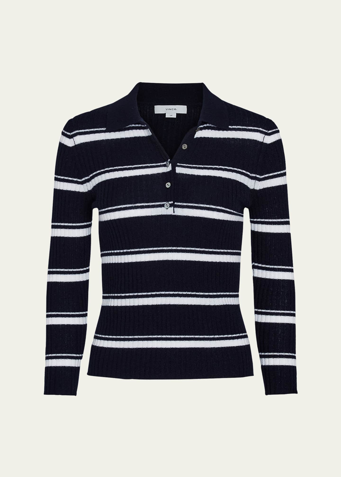 Vince Stripe Mulberry Silk-Blend Polo Top Image 1 of 4