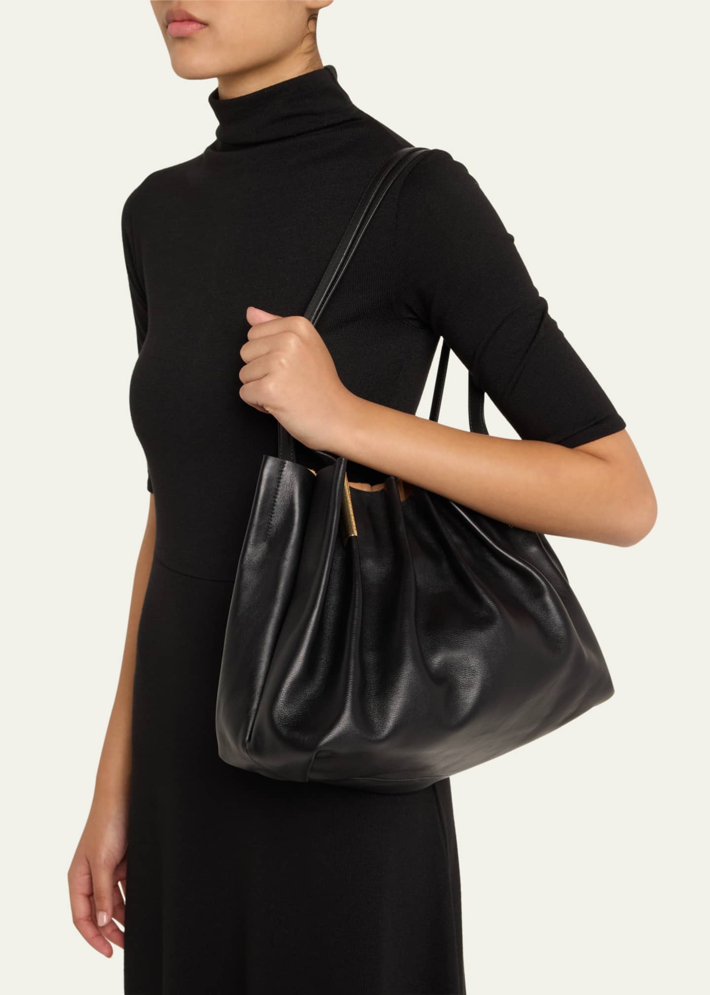 Ulla Johnson Isadora Ruched East-Wester Leather Tote Bag Image 2 of 6