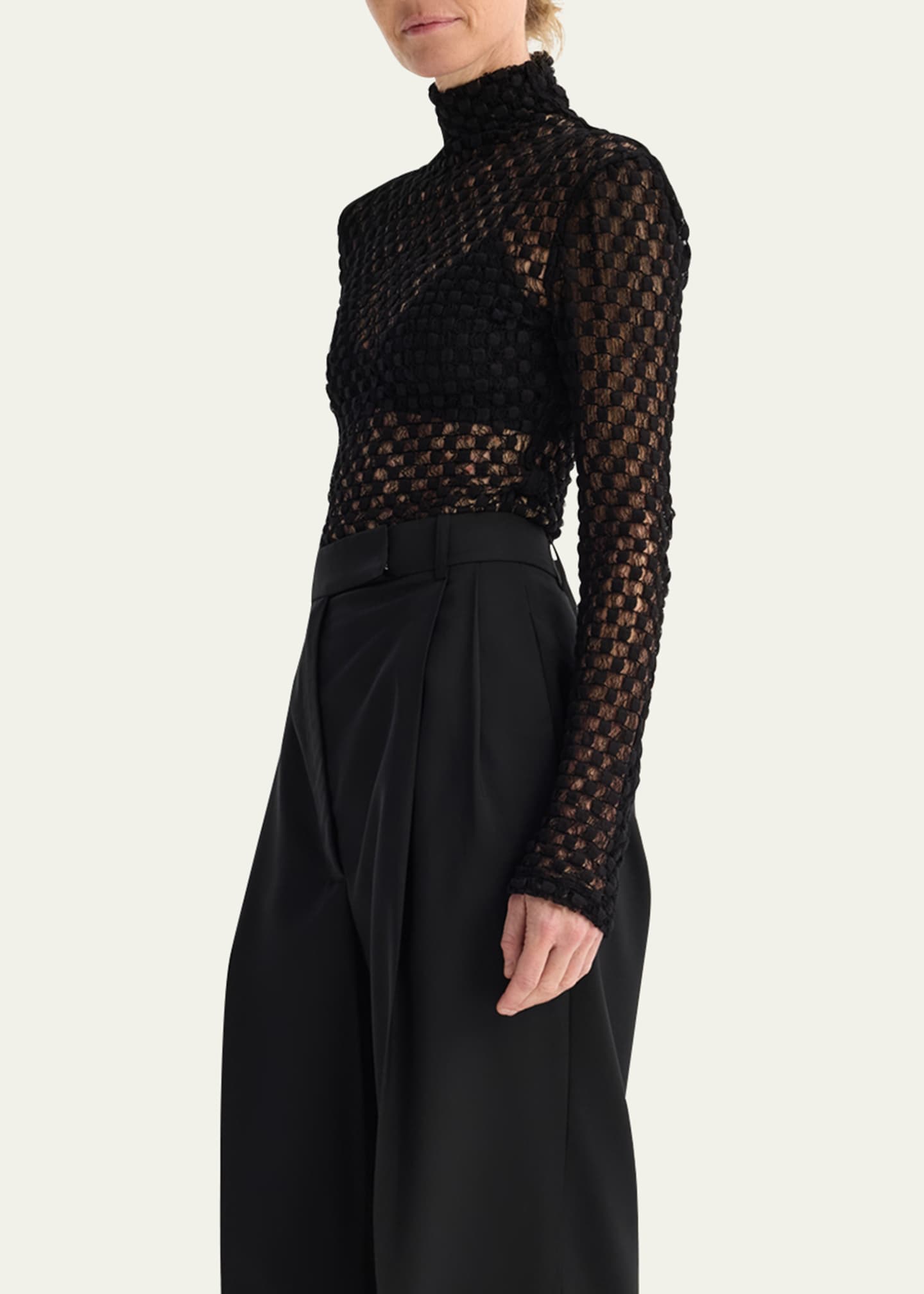Geometric Lace Turtleneck Top - Thumbnail 4