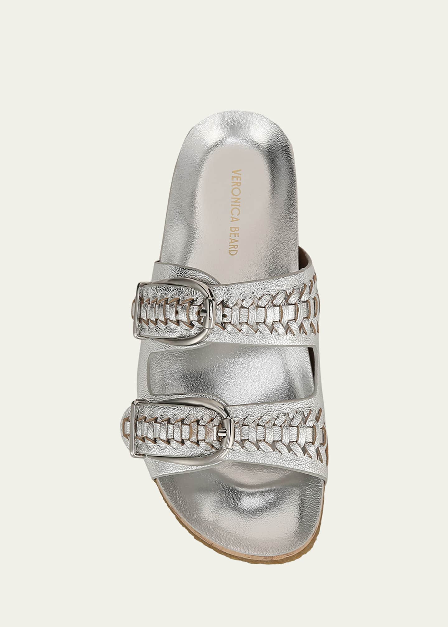 Veronica Beard Paige Metallic Dual-Buckle Slide Sandals Image 6 of 6