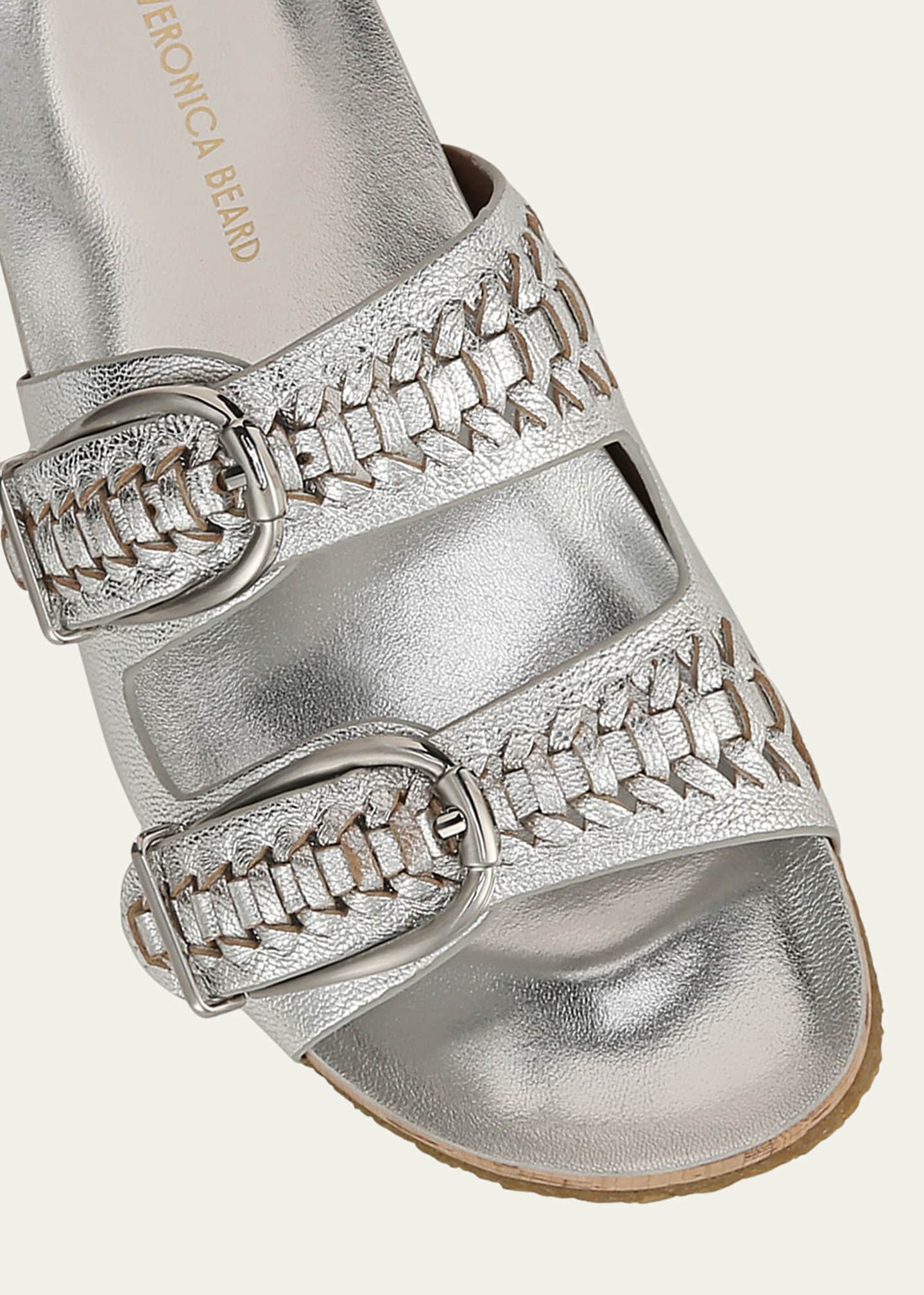 Veronica Beard Paige Metallic Dual-Buckle Slide Sandals Image 5 of 6