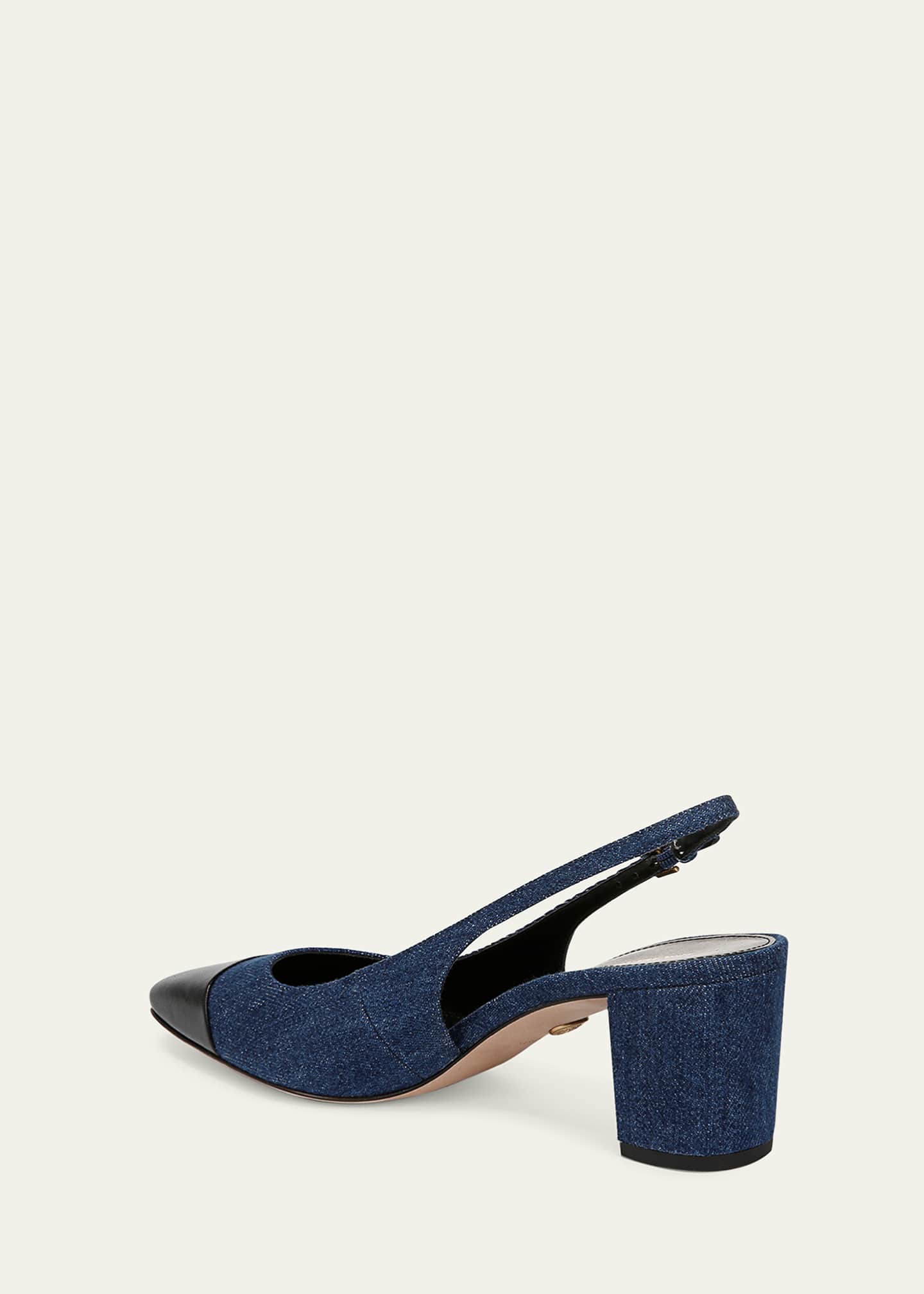 Veronica Beard Cecile Denim Leather Slingback Pumps Image 2 of 2