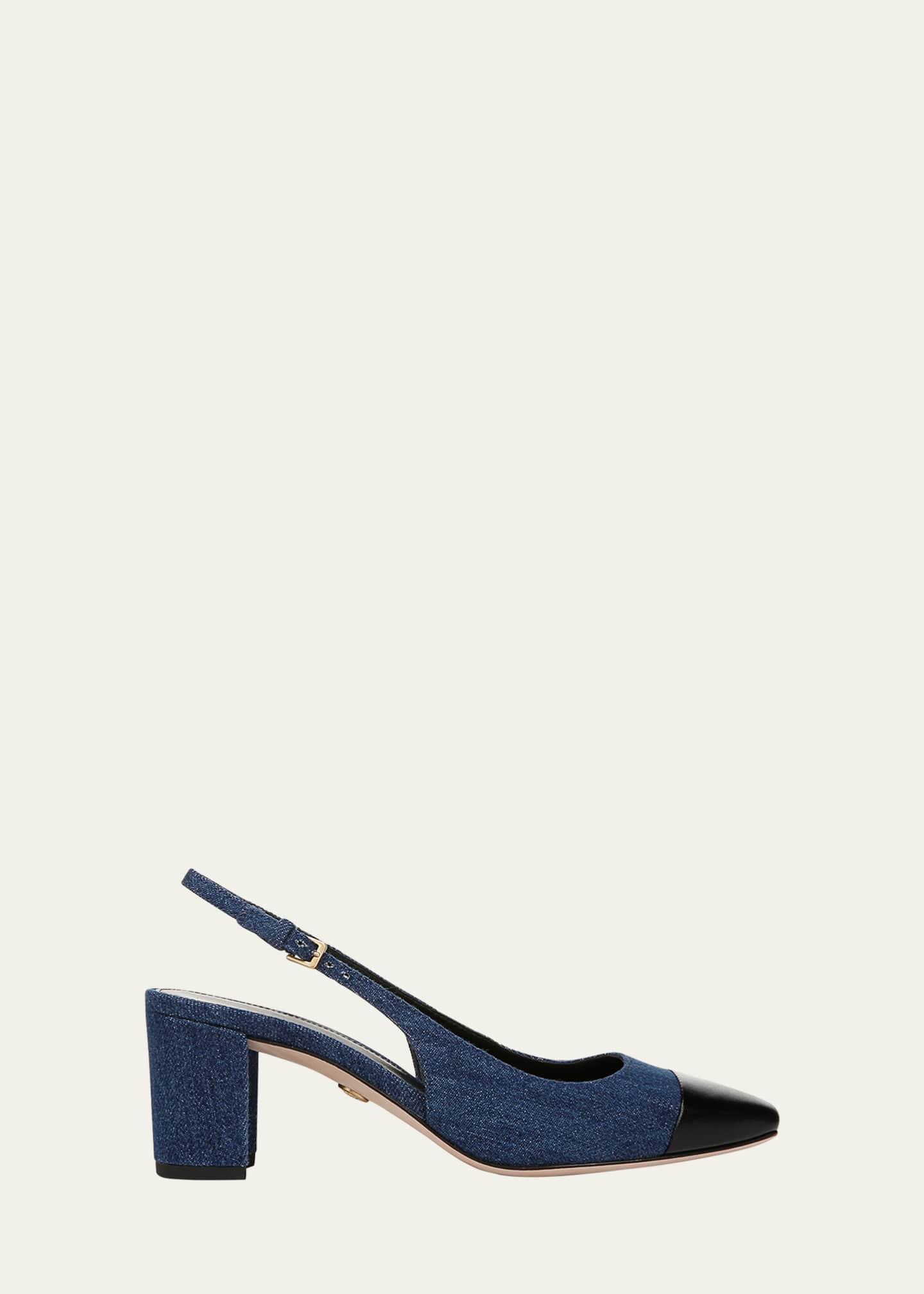 Veronica Beard Cecile Denim Leather Slingback Pumps Image 1 of 2