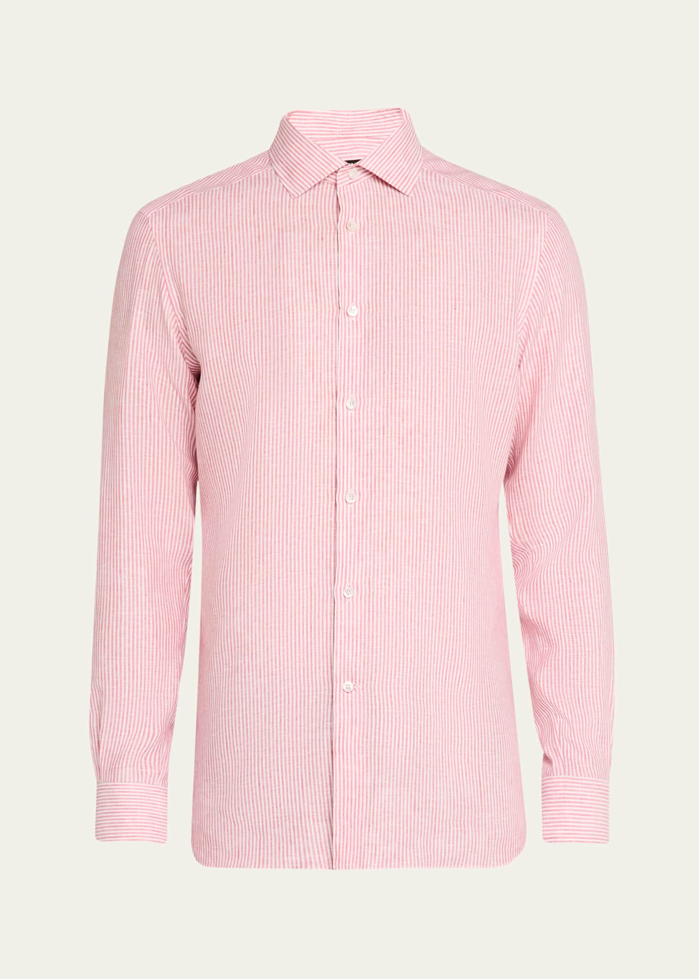 Men's Stripe Oasi Lino Casual Button-Down Shirt