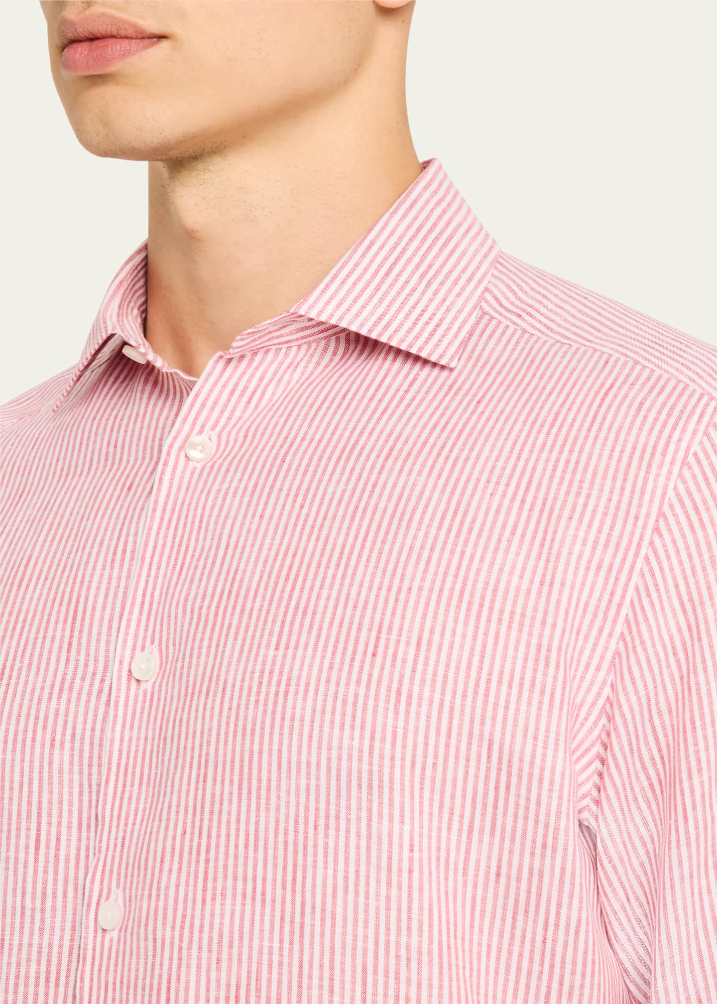 Men's Stripe Oasi Lino Casual Button-Down Shirt - Thumbnail 5