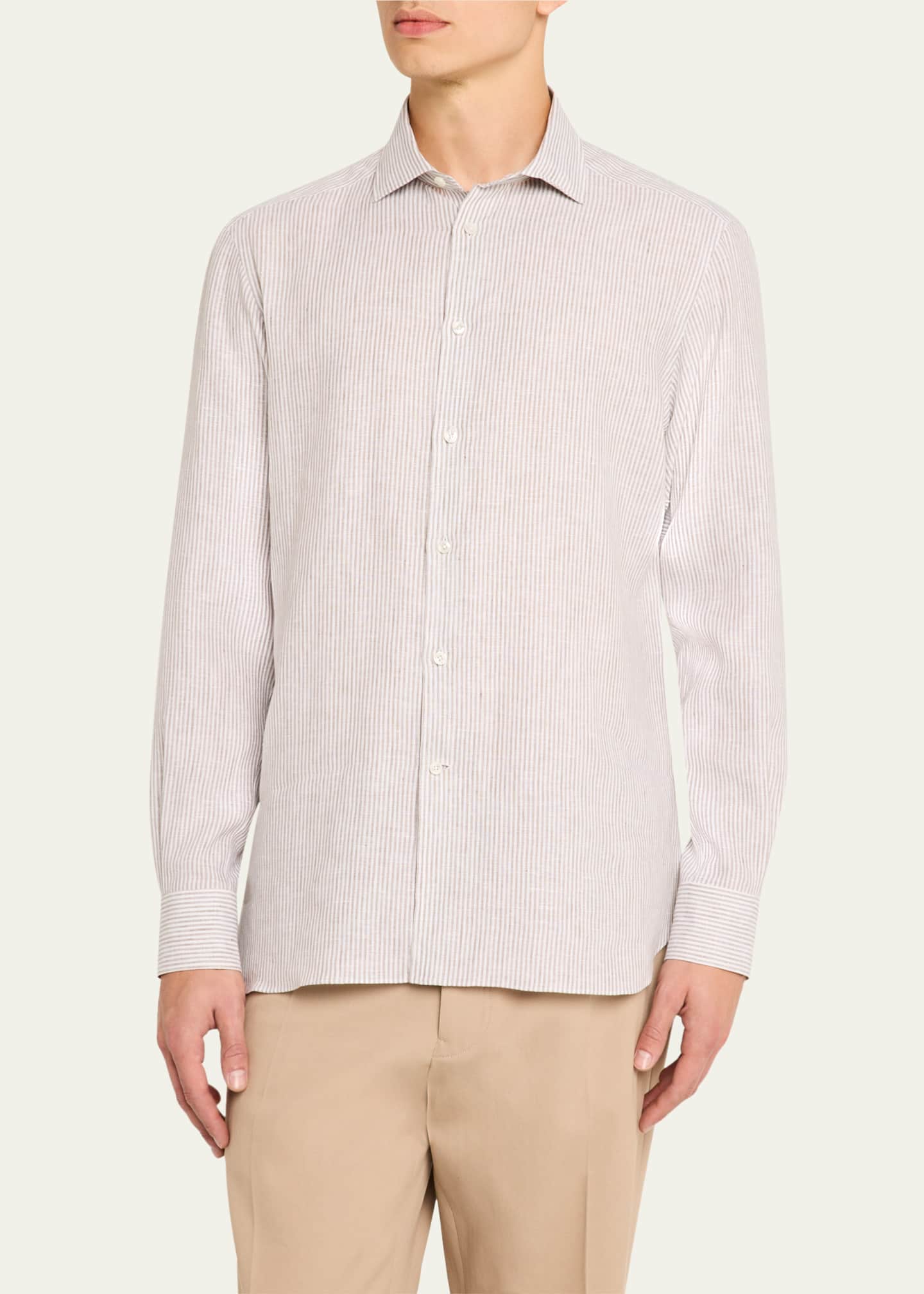 Men's Stripe Oasi Lino Casual Button-Down Shirt - Thumbnail 4