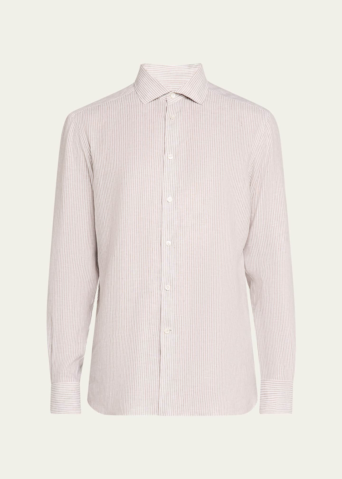 Men's Stripe Oasi Lino Casual Button-Down Shirt