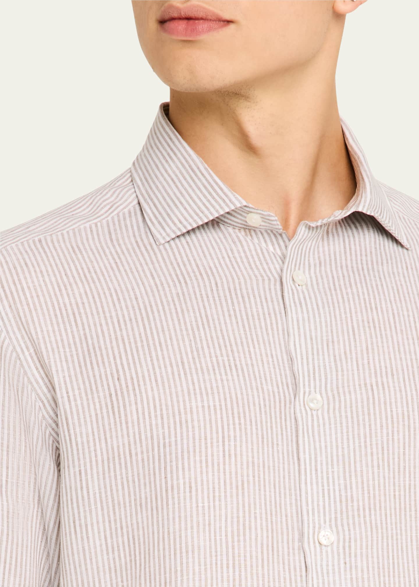Men's Stripe Oasi Lino Casual Button-Down Shirt - Thumbnail 5