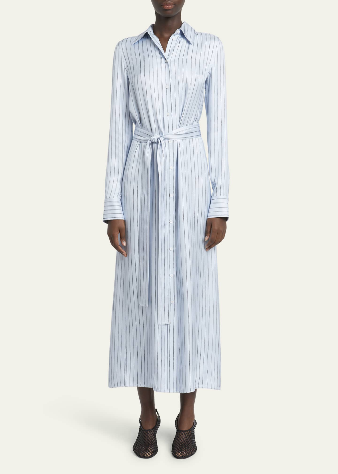 Proenza Schouler Hannah Stripe Silk Twill Ankle Dress Image 2 of 5