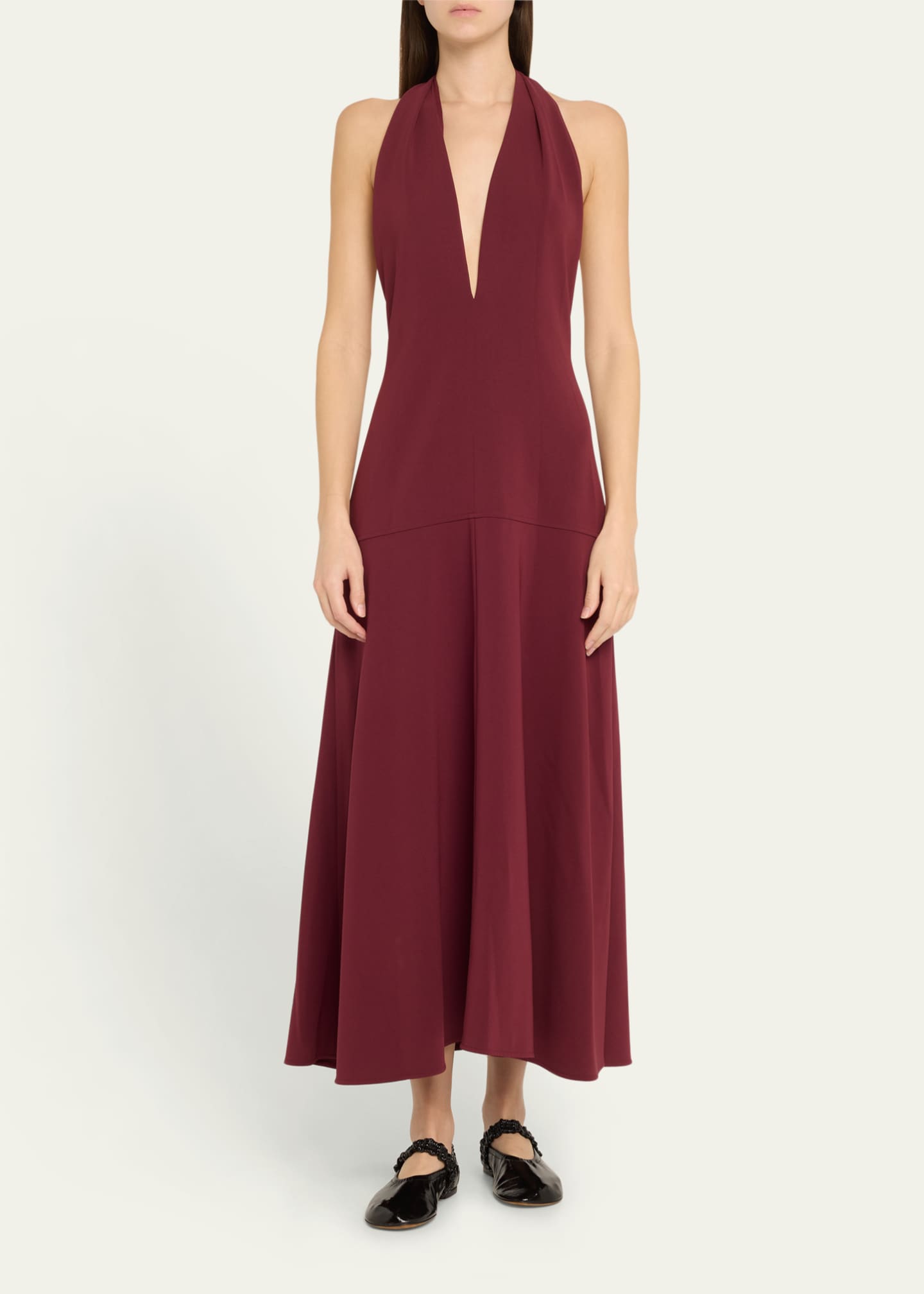 Proenza Schouler Plunging Halter Twisted Matte Viscose Maxi Dress Image 2 of 5