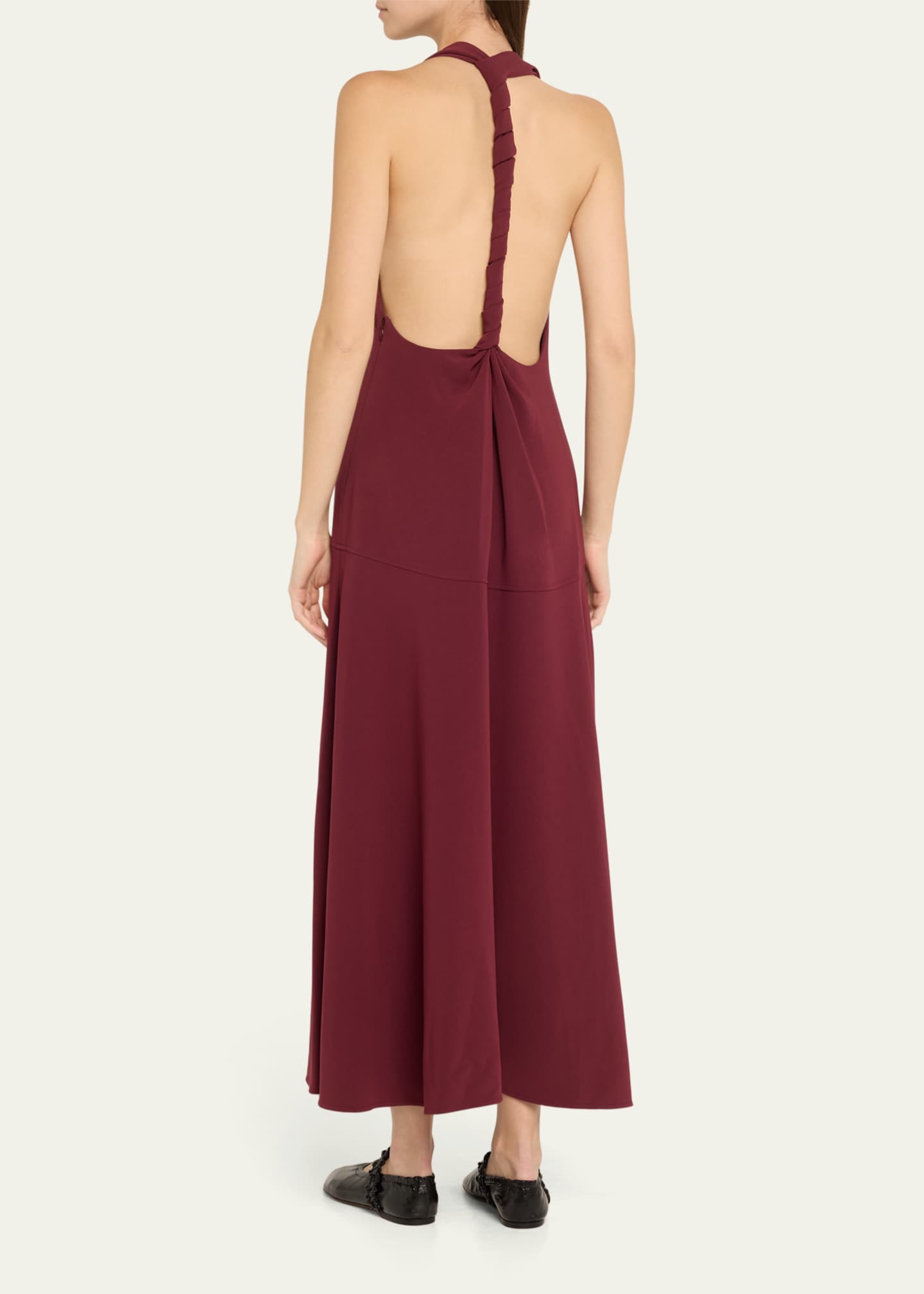 Proenza Schouler Plunging Halter Twisted Matte Viscose Maxi Dress Image 3 of 5