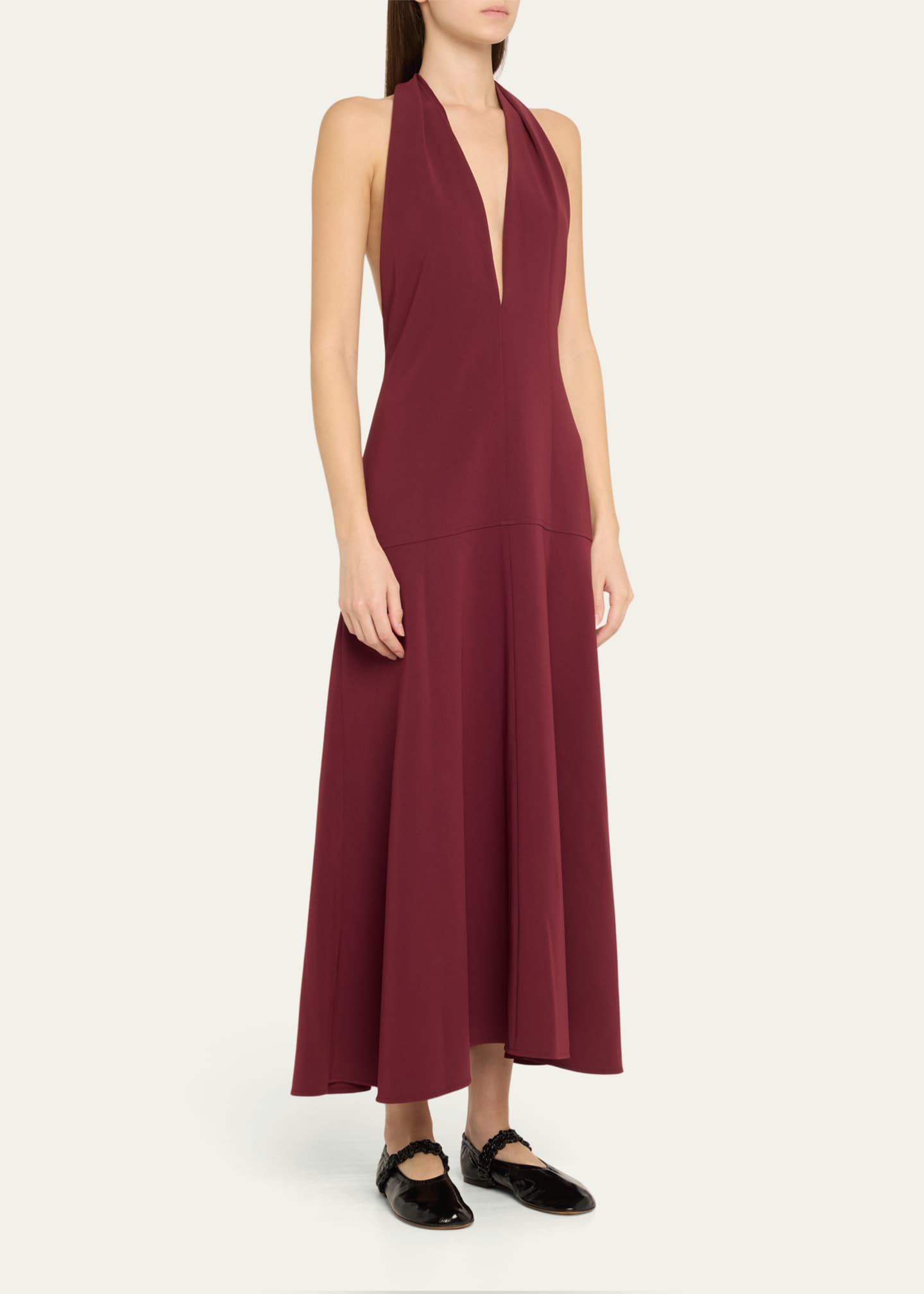 Proenza Schouler Plunging Halter Twisted Matte Viscose Maxi Dress Image 4 of 5