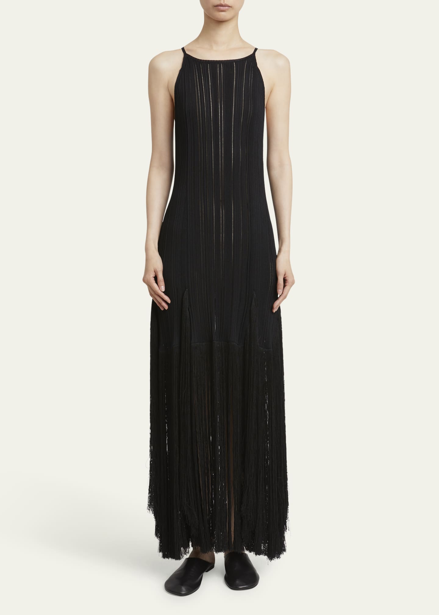 Proenza Schouler Everly Long Viscose Fringe Knit Dress Image 2 of 5