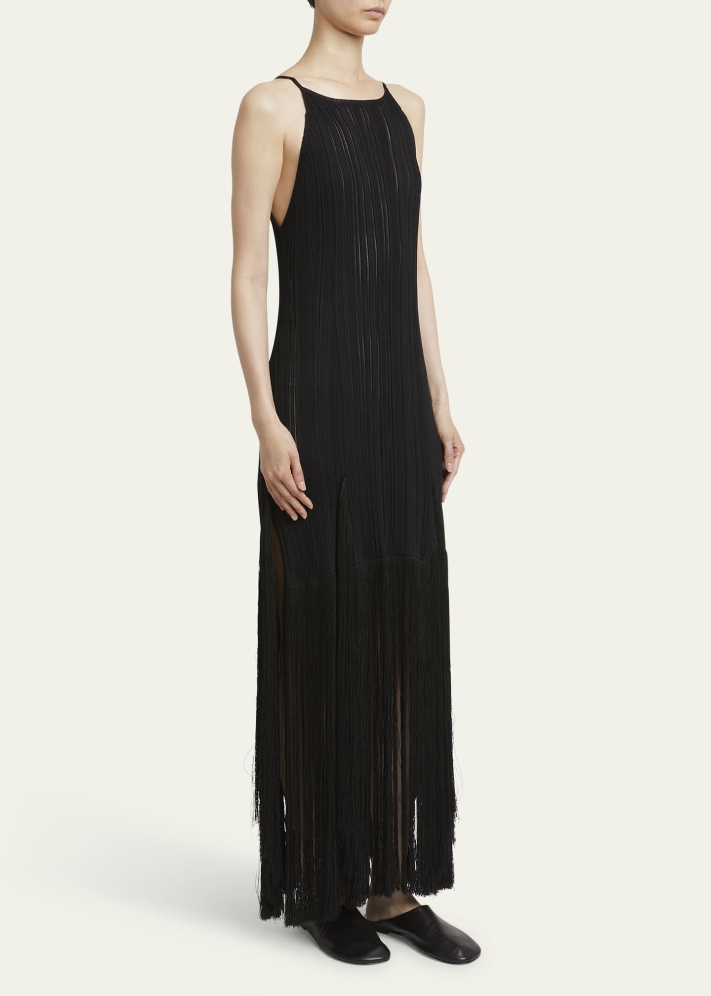 Proenza Schouler Everly Long Viscose Fringe Knit Dress Image 4 of 5