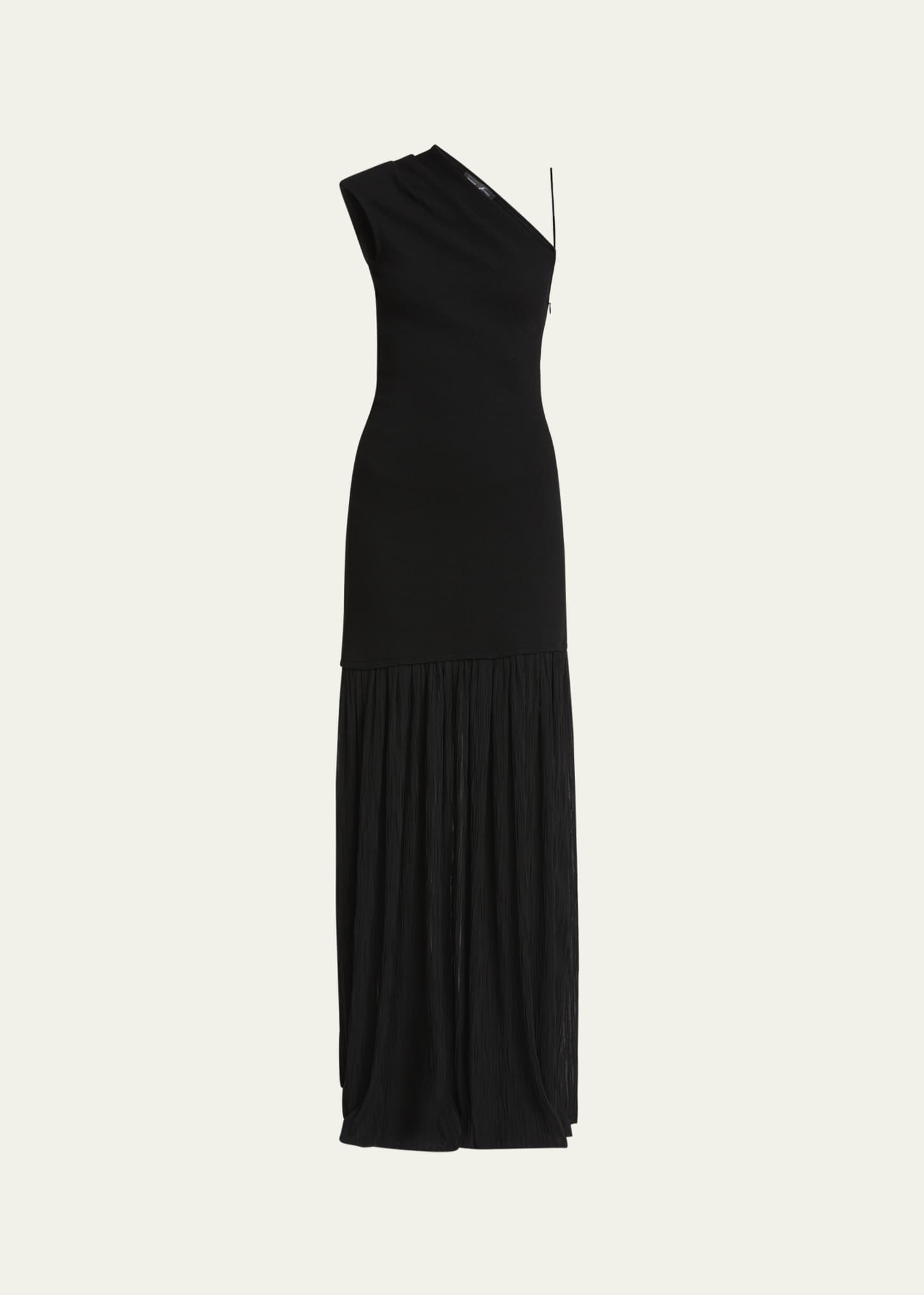 Cora One-Shoulder Pleated Crepe Chiffon Maxi Dress