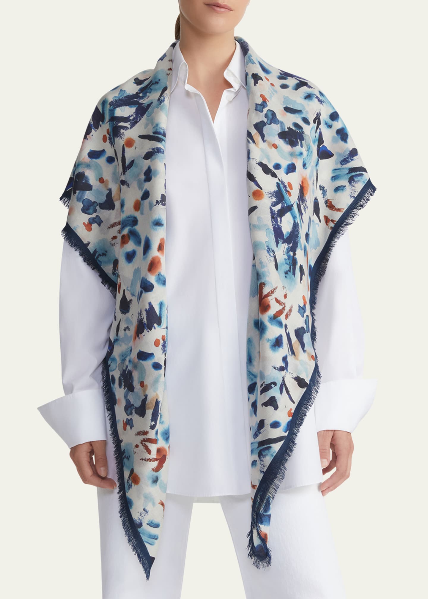 Lafayette 148 New York Paint Splatter Square Cashmere-Silk Scarf Image 2 of 4