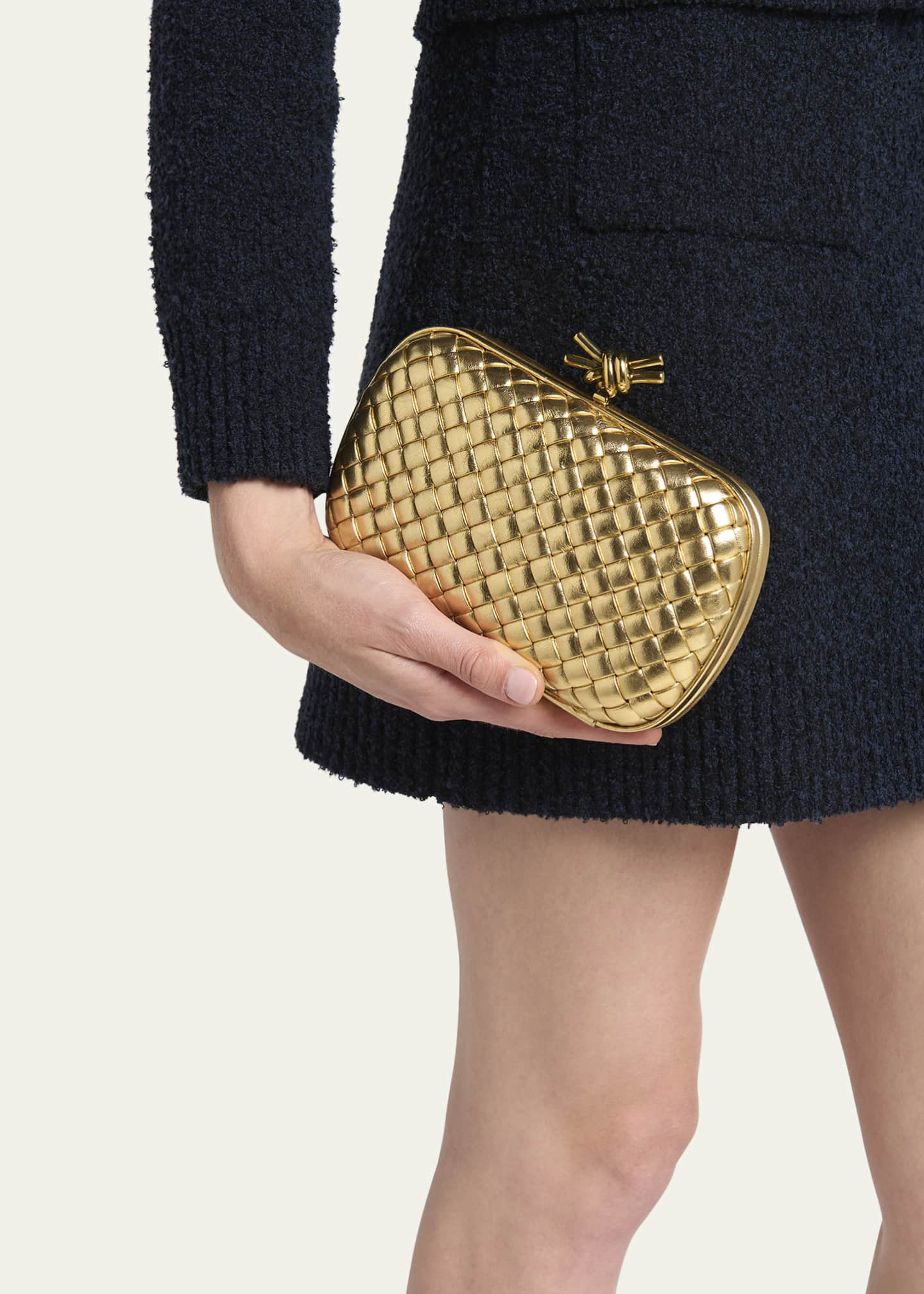Bottega Veneta Knot Padded Metallic Leather Clutch Bag - Bergdorf